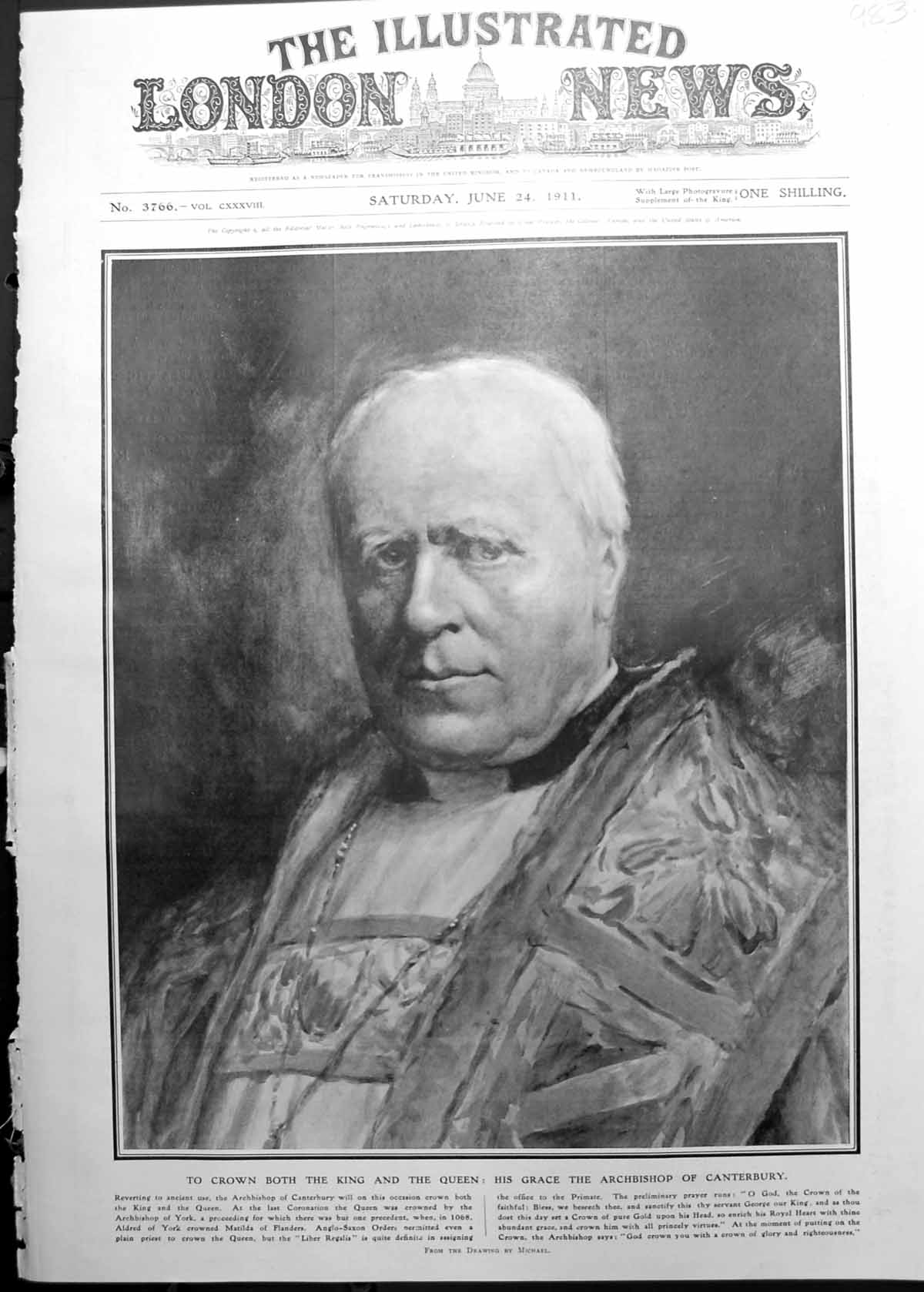 Old His Grace Archbishop Canterbury Crown King Queen Portrait 1911 983P 20th