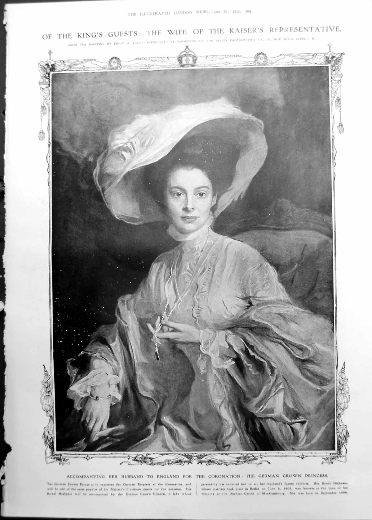 Old German Crown Princess Portrait Coronation Thrones Chairs 1911 993RP 20th