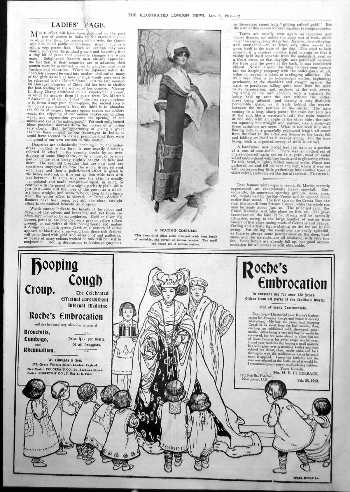 Old Skating Costume Roches Embrocation Hooping Cough Bronchitis 1912 20th