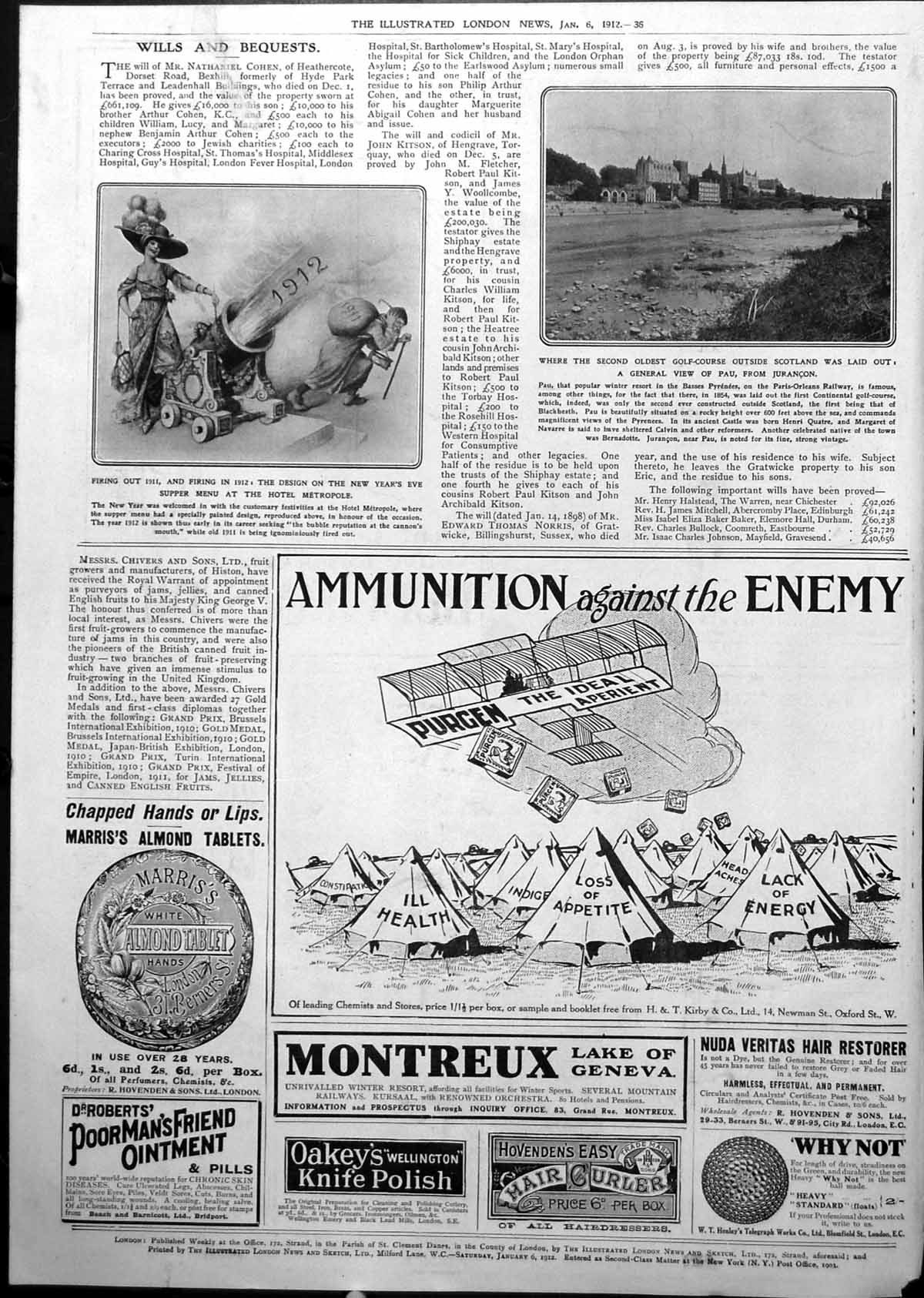 Old Pau Winter Resort Pyrenees Golf Course Menu Hotel Metropole 1912 20th