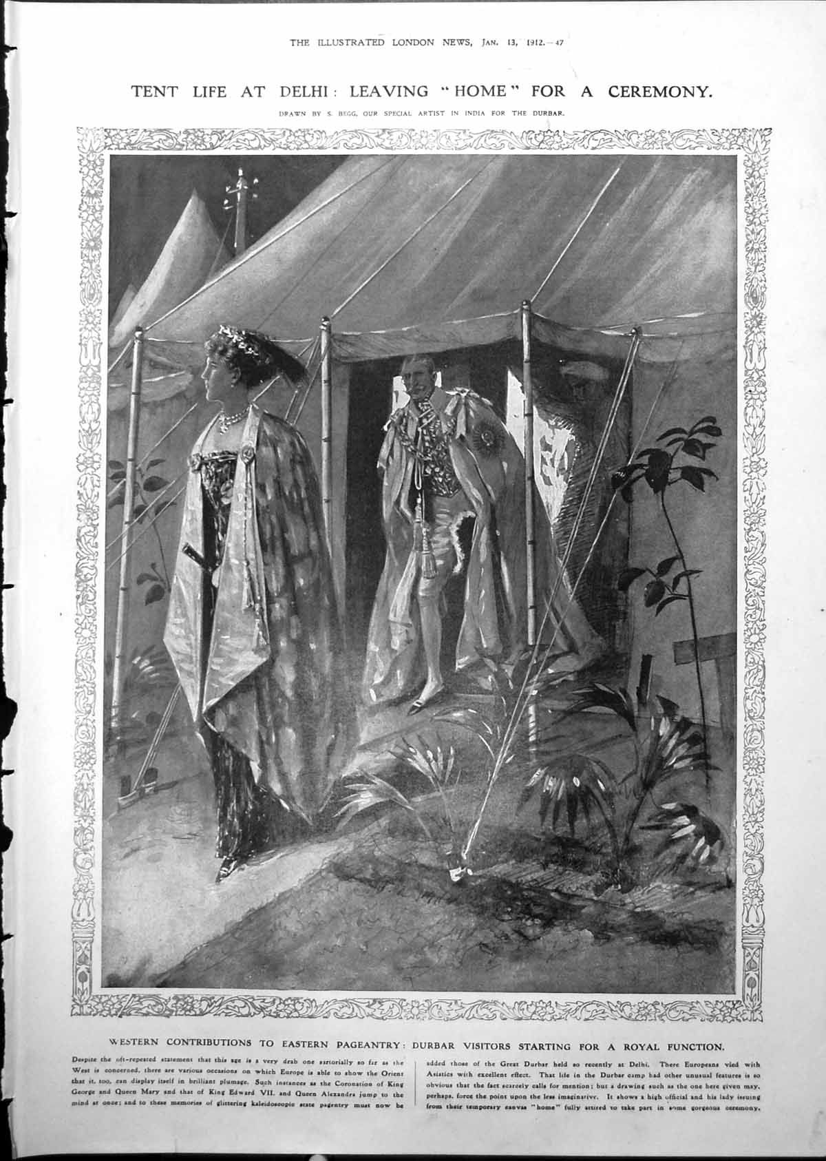 Old Print Durbar Visitors Royal Function Implements Stone Age Graves 1912 20th