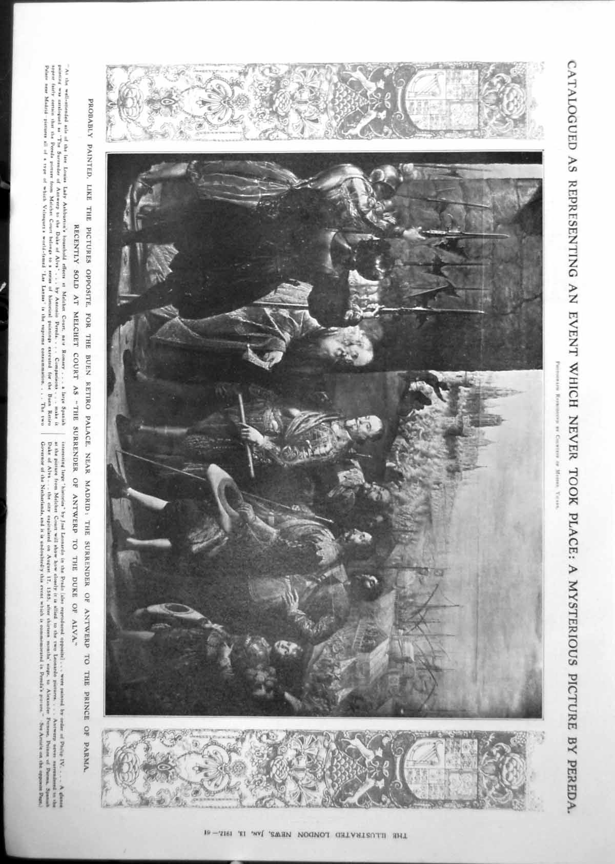 Old Print Surrender Antwerp Duke Alva Head Sphinx Portrait Chephren 1912 20th