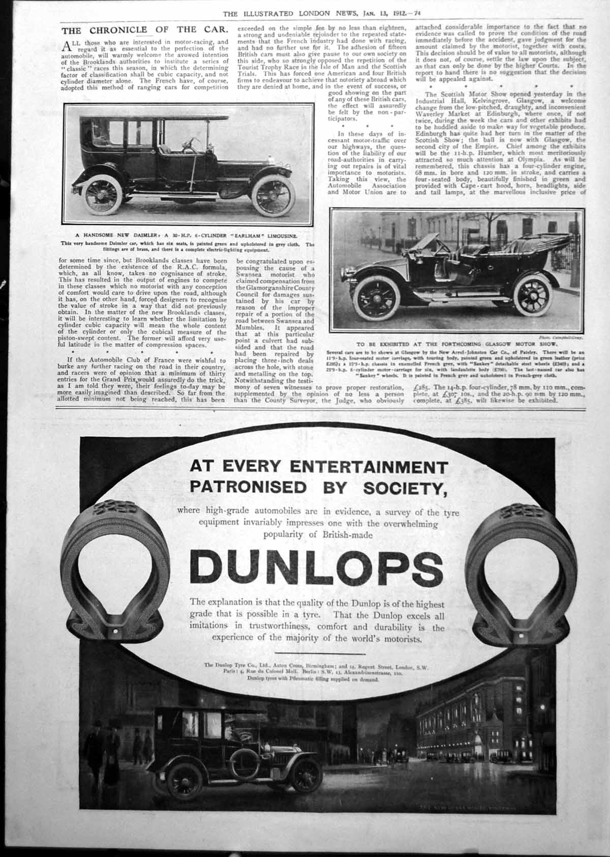 Old Daimler Car 30 HpCylinder Earlham Arrol Johnston Carriage 1912