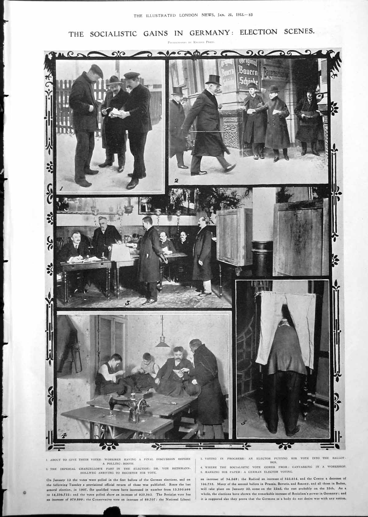 Old Print Socialistic Gains Germany Election Sir James Gibson Frank Potter 1912