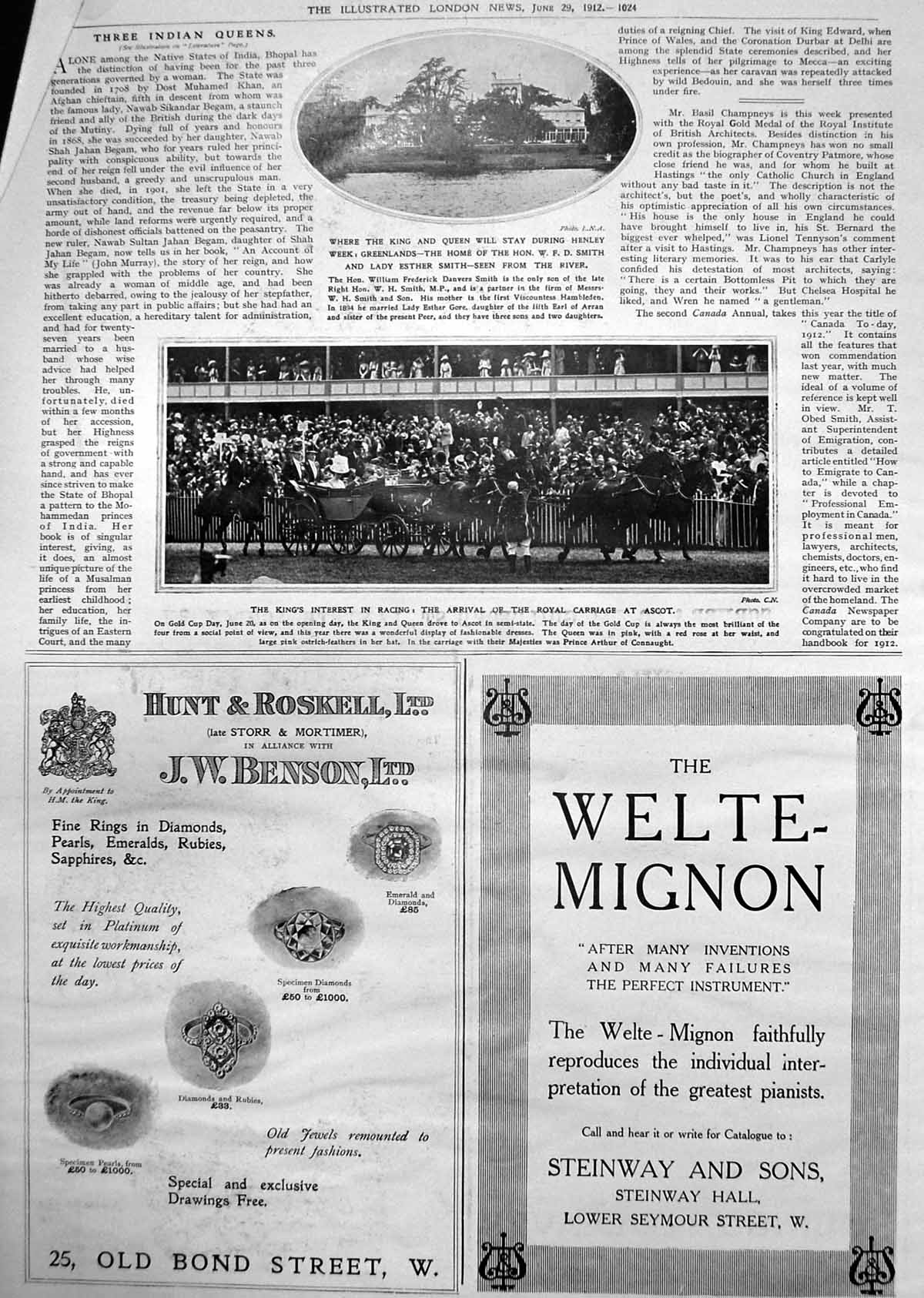 Old Print King Queen Stay Home W Smith Henley Royal Carriage Ascot 1912 20th