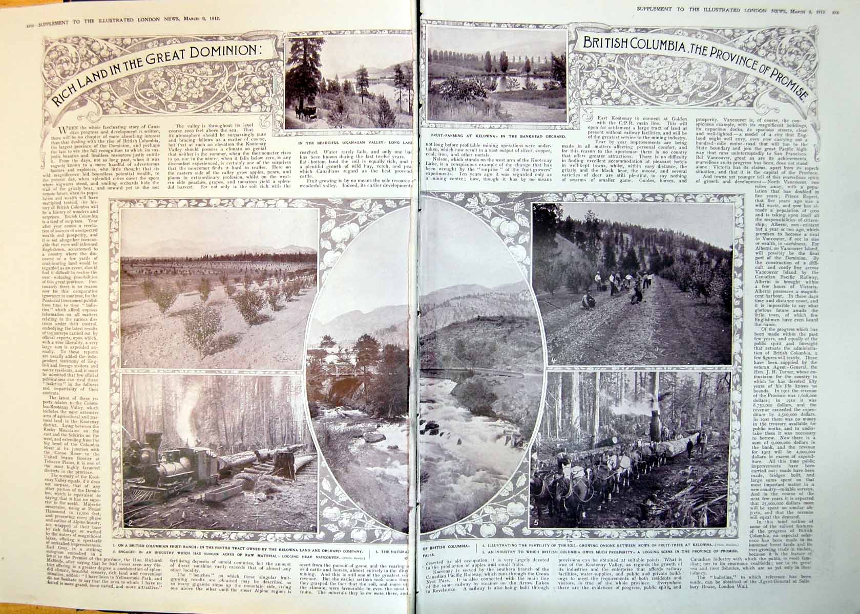 Old Print British Columbia Fruit Ranch Orchard Logging Vancouver 1912 Damaged 10