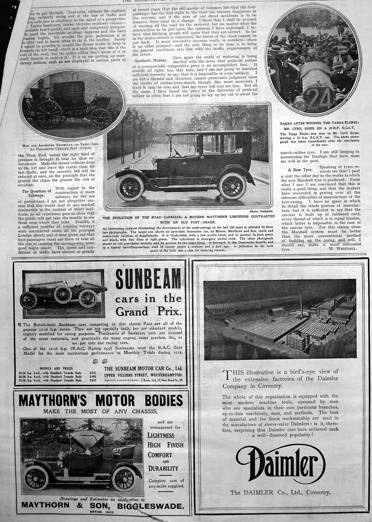 Old Print 18th Century Chaise Maythorn Limousine C Snipe Scat Targa Florio1912