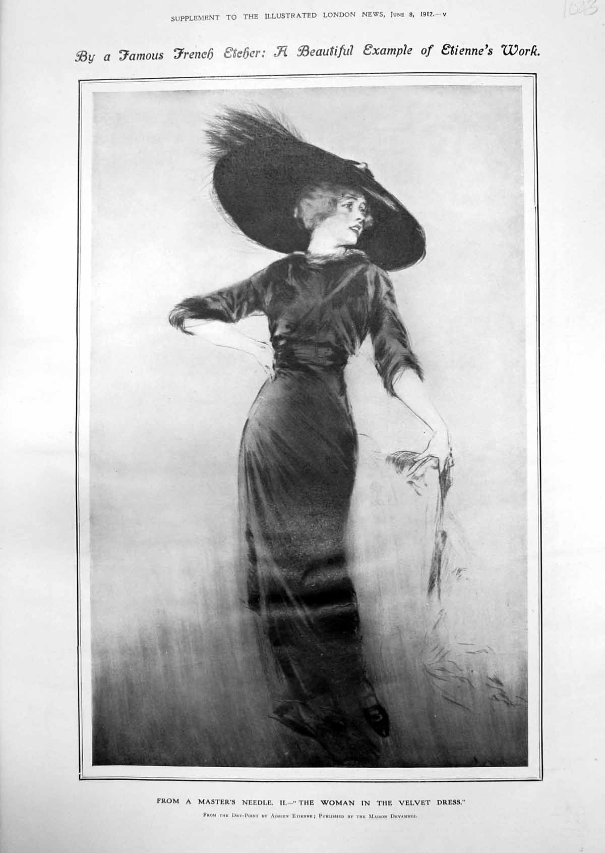 Antique Print Woman Velvet Dress Adrien Etienne Dodona Oracle Greece 1912 20th