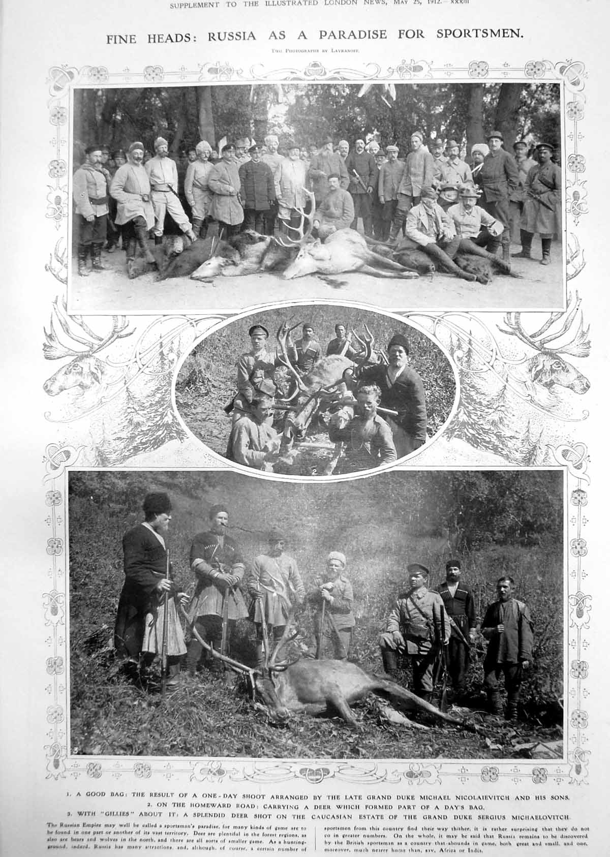 Old Print Russia Sport Deer Shoot English Bank St Petersburg Lord Balfour 1912