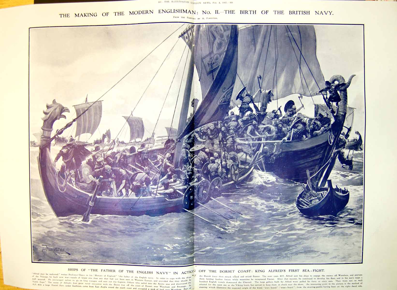 Print Ships Father English Navy Dorset Coast King Alfreds First Sea Fight 1912