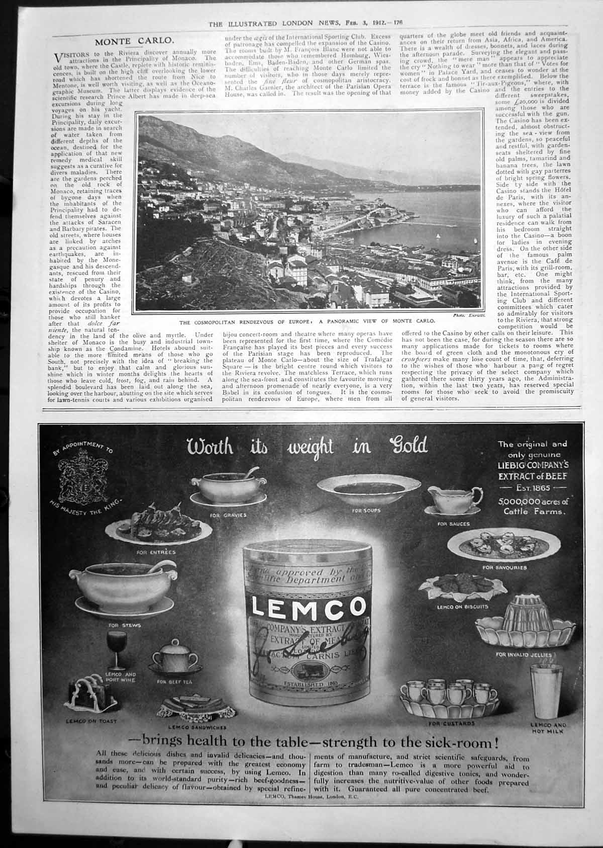 Old Print Cosmopolitan Rendezvous Europe Panoramic View Monte Carlo 1912 20th