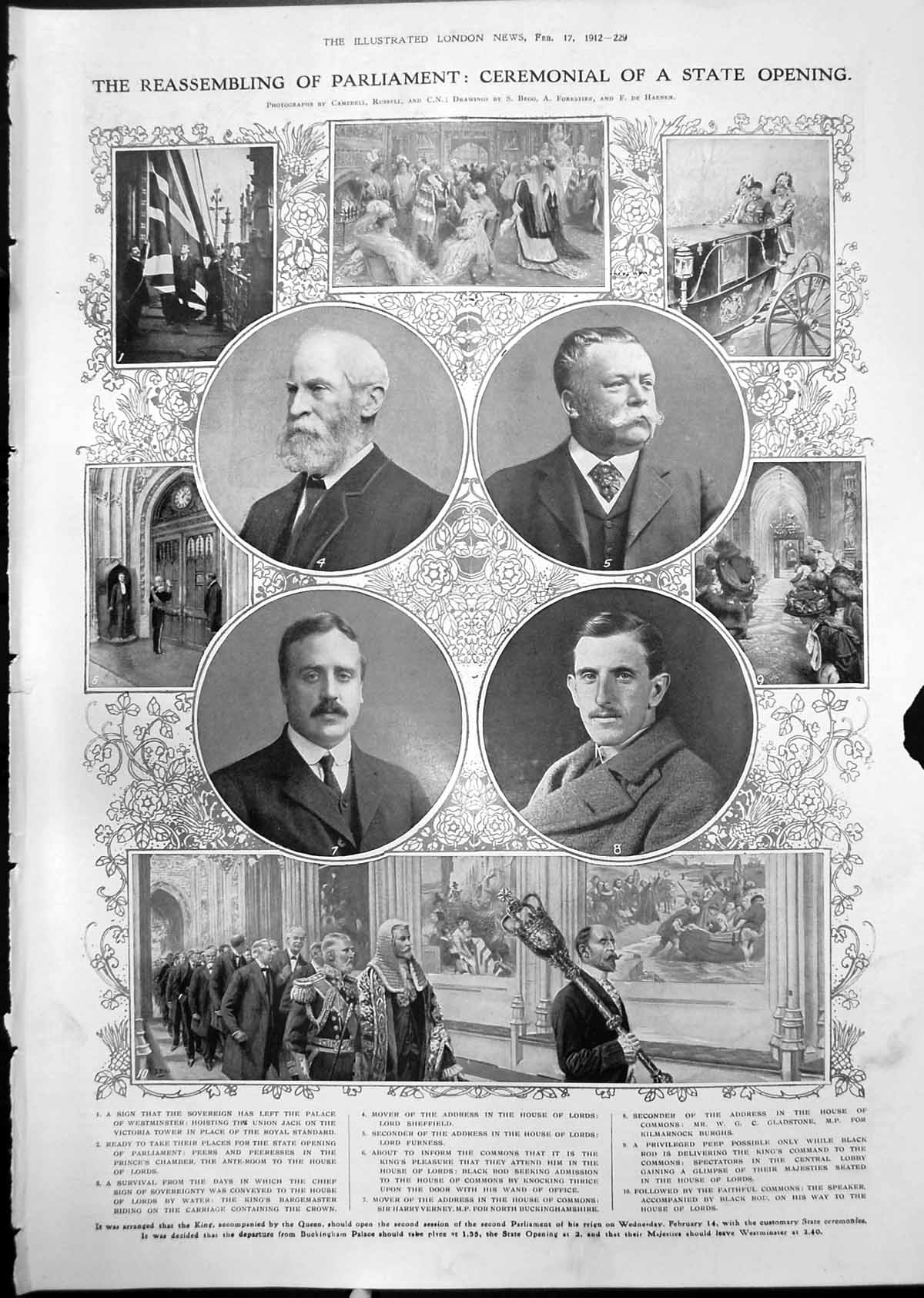 Old Print State Opening Parliament Lord Sheffield Lord Lister Earl Spencer 1912