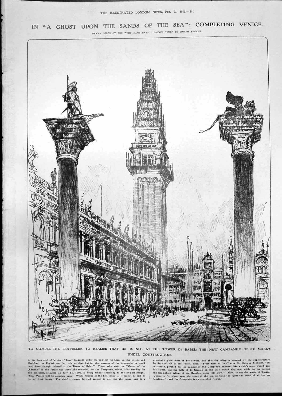Old New Campanile St Marks Venice M Anatole France Florence Barclay1912 20th