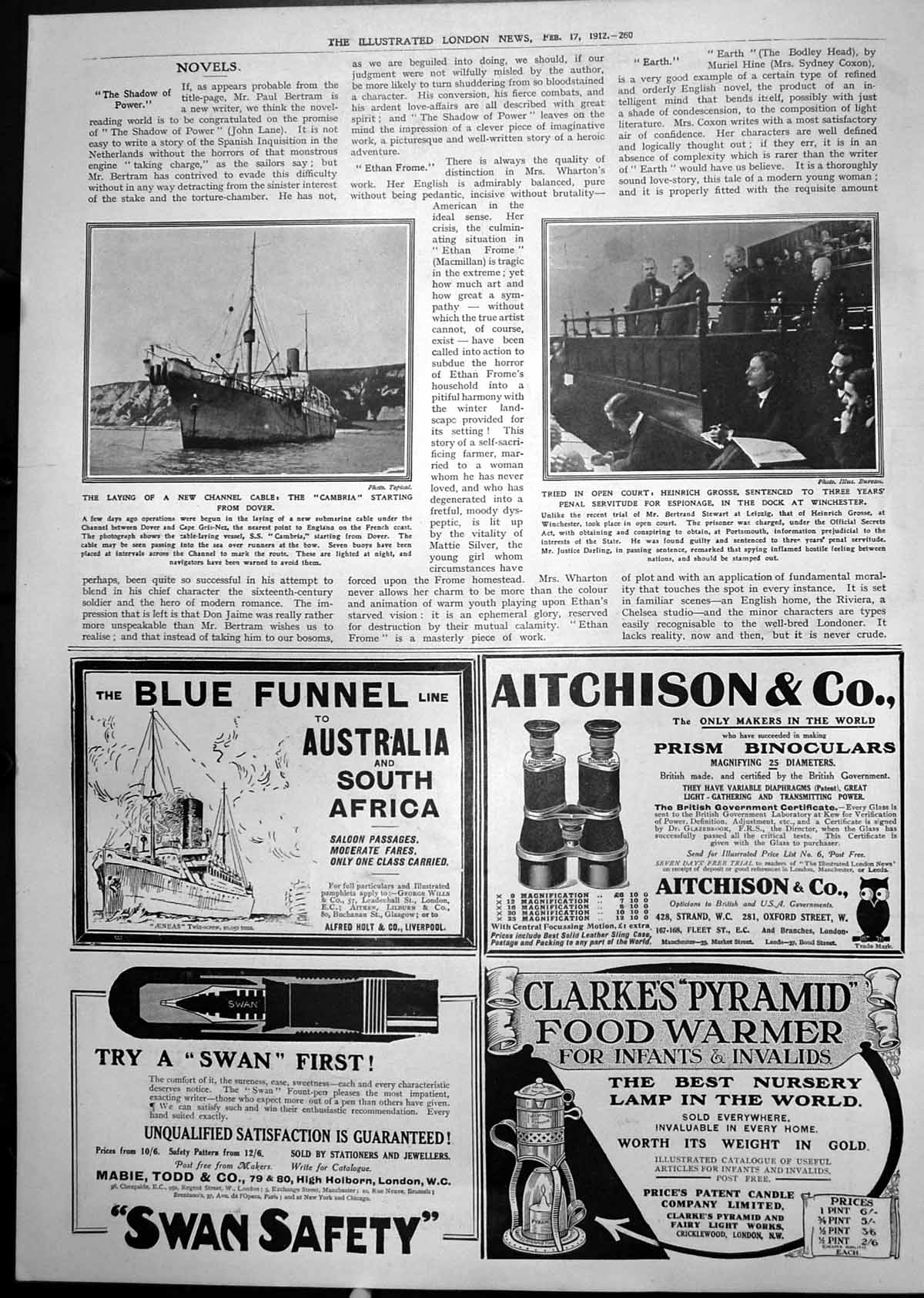 Old Print Cambria Laying New Channel Cable Heinrich Grosse Espionage 1912 20th