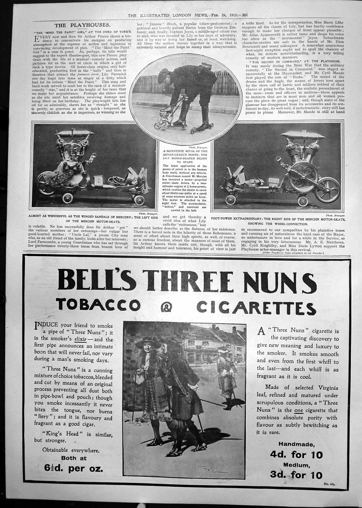 Old Print Mercier Motor Skater Two Cylinder Engine 19 Miles Per Hour 1912 20th