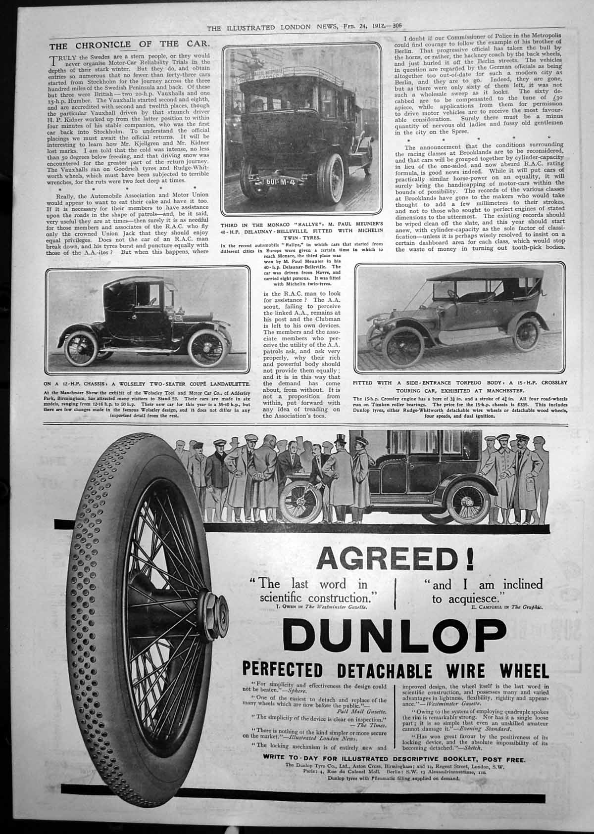 Old Crossley Touring Car Wolseley Coupe Delaunay Belleville Meunier 1912 20th