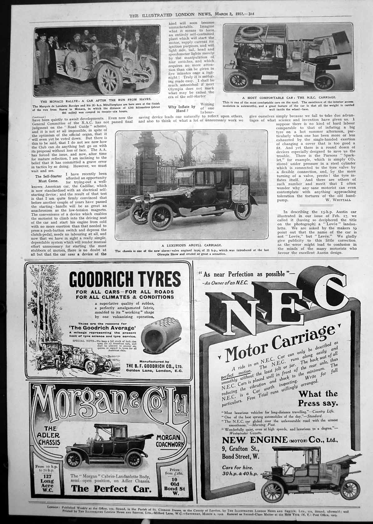 Old Argyll N E C Carriages Marquis Lavalette Baraign Monaco Rally 1912 20th
