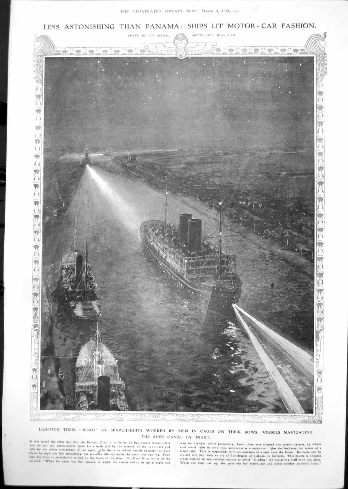 Old Print Vessels Navigating Suez Canal Night Hamadsha Dance Tangier 1912 20th