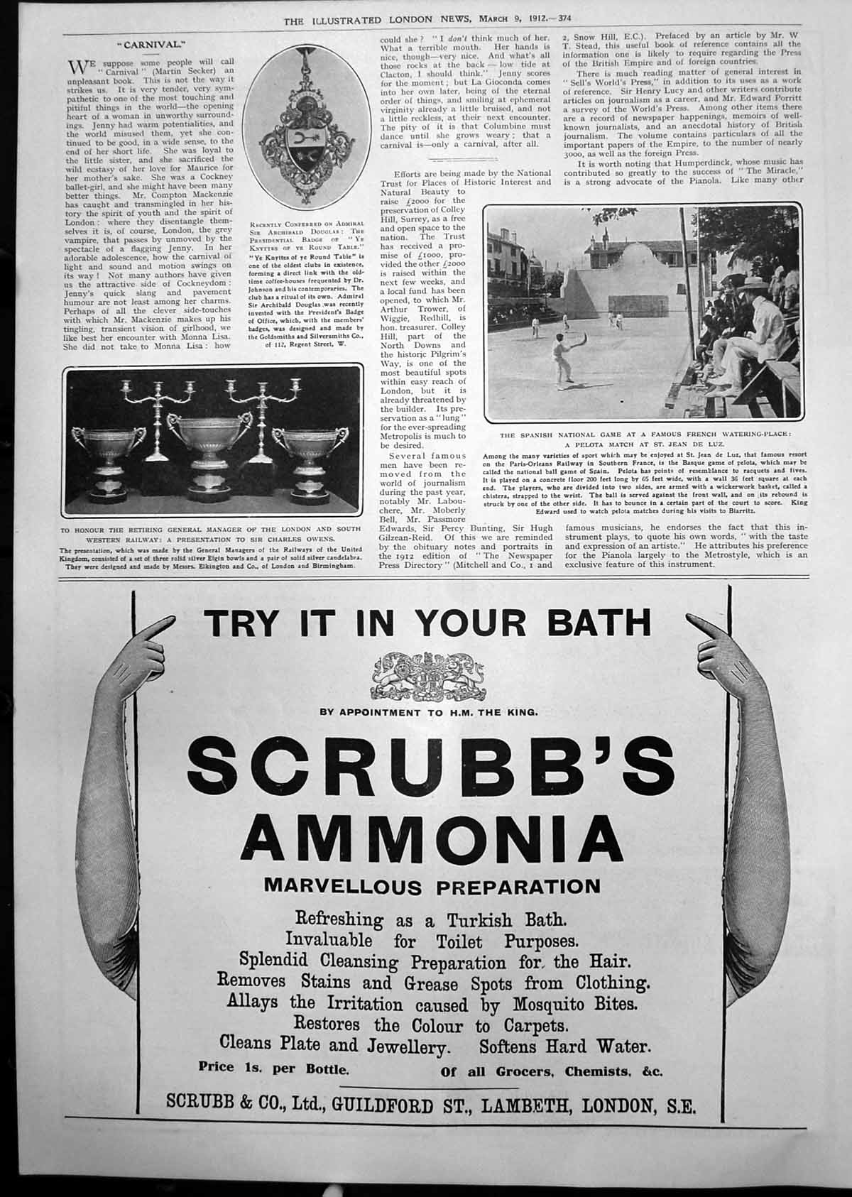Old Presentation Sir Charles Owens Railway Pelota Match St Jean Luz 1912 20th