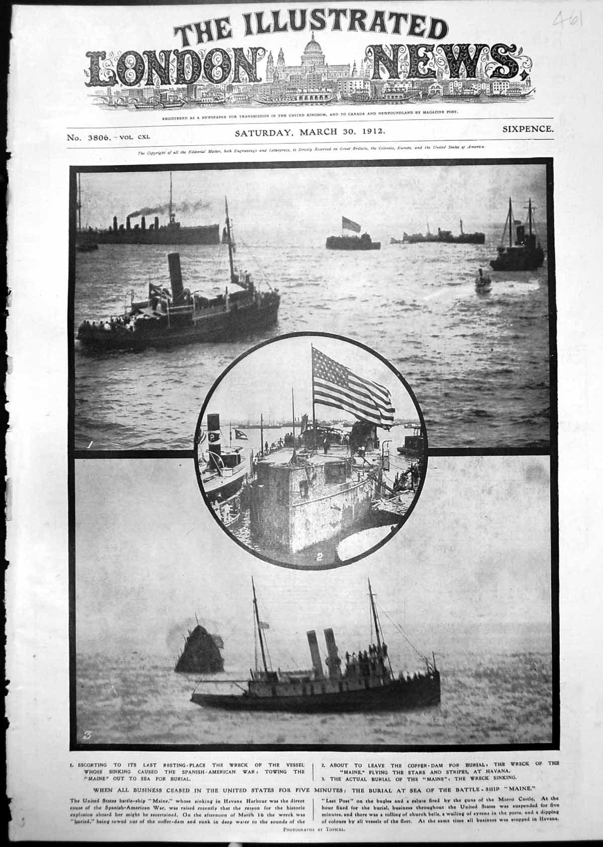 Old Print U S Battle Ship Maine Sinking Havana Harbour Spanish American War1912