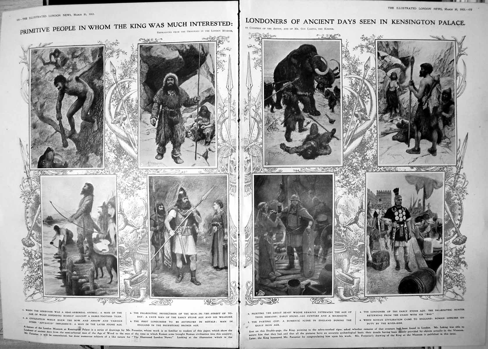 Print Primitive People Londoners Ancient Days Kensington Palace 1912 Damaged