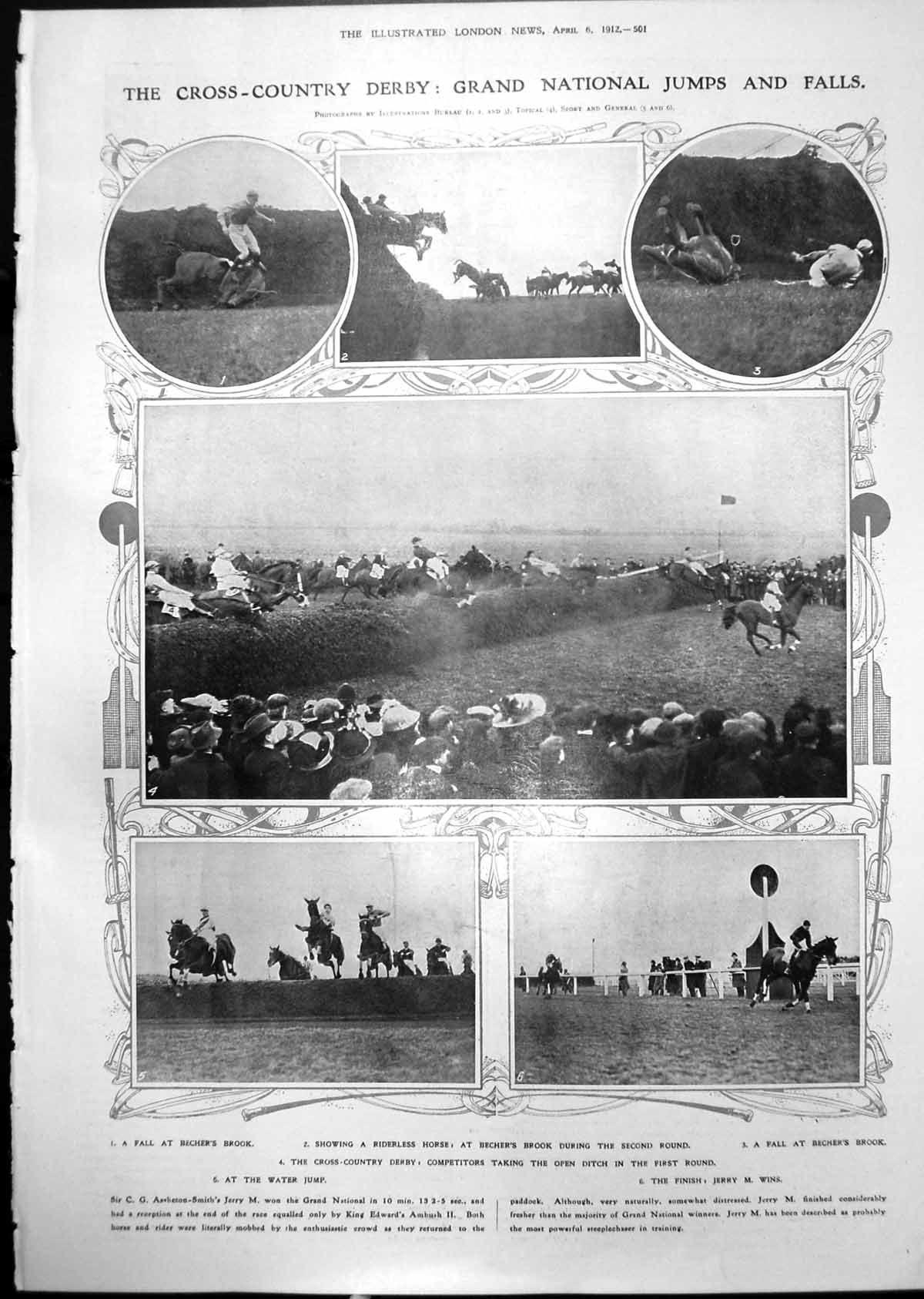 Print Grand National Falls Jerry M Wins Coal Strike Riots Cannock Chase 1912