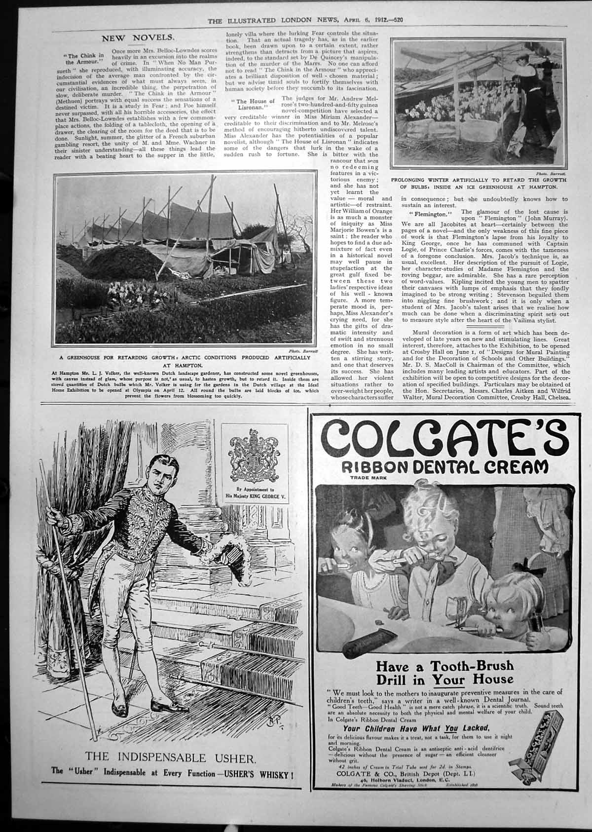 Original Old Antique Print Greenhouse Retarding Growth Bulbs Ice Hampton 1912