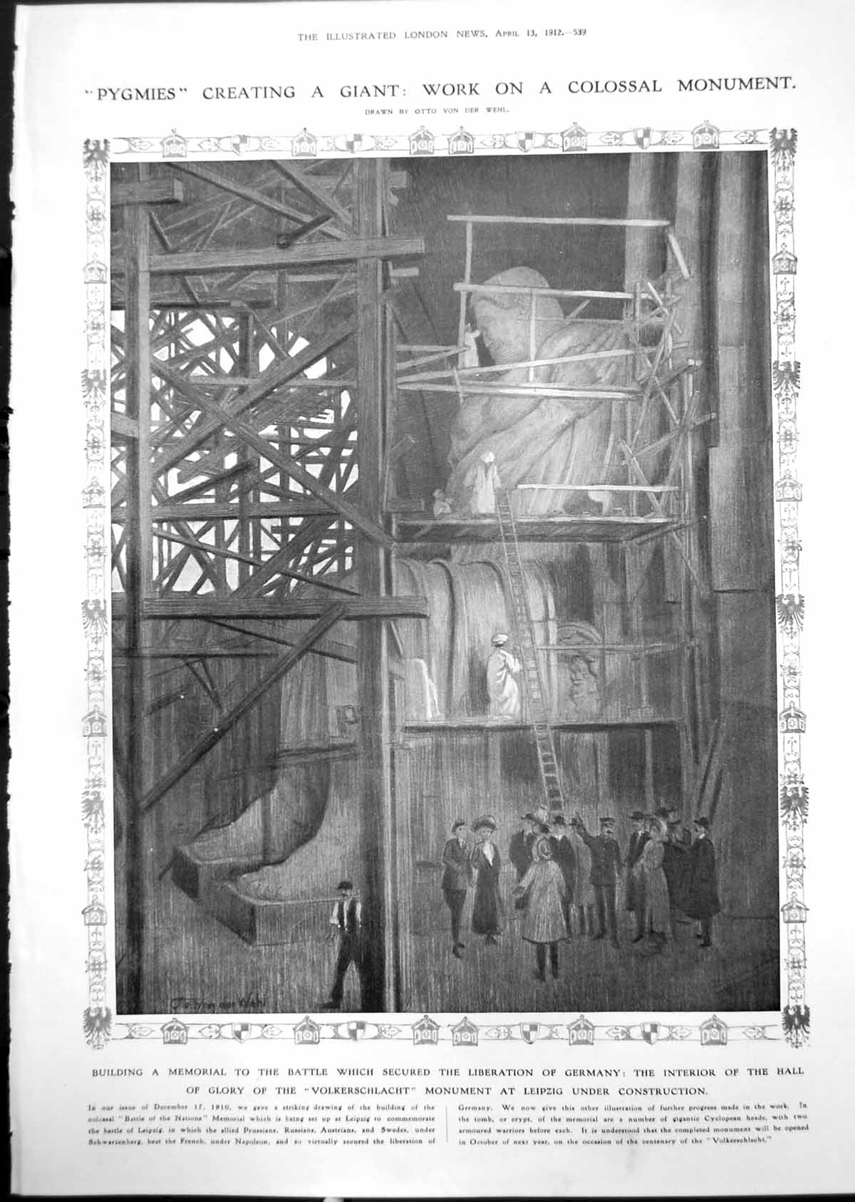 Antique Print Volkerschlacht Monument Leipzig Harvey Braban Hazel Dawn 1912