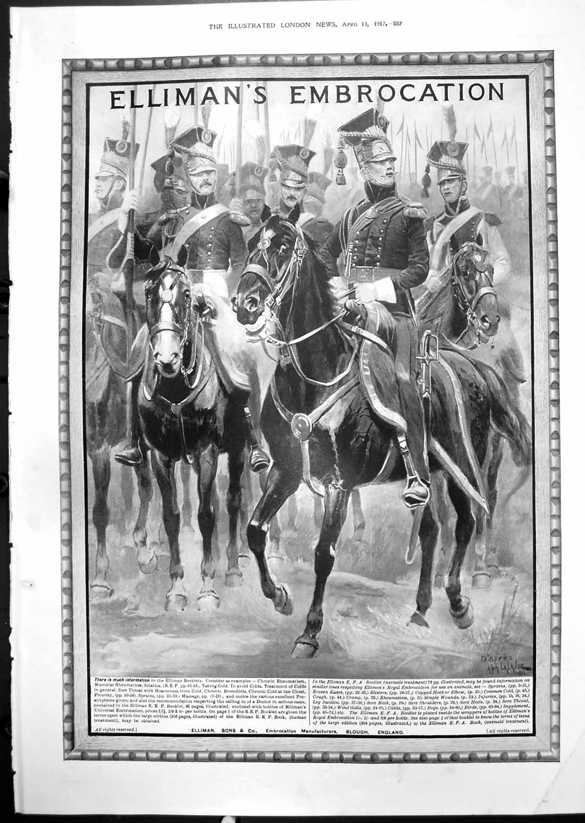 Old Advert Ellimans Embrocation Horses Animals Sprains Injuries 1912 20th