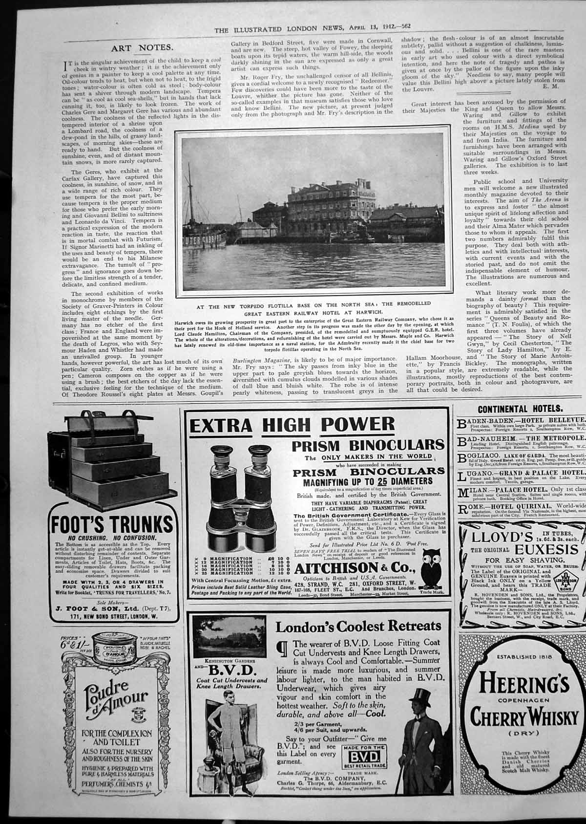 Original Old Antique Print Remodelled Great Eastern Railway Hotel Harwich 1912
