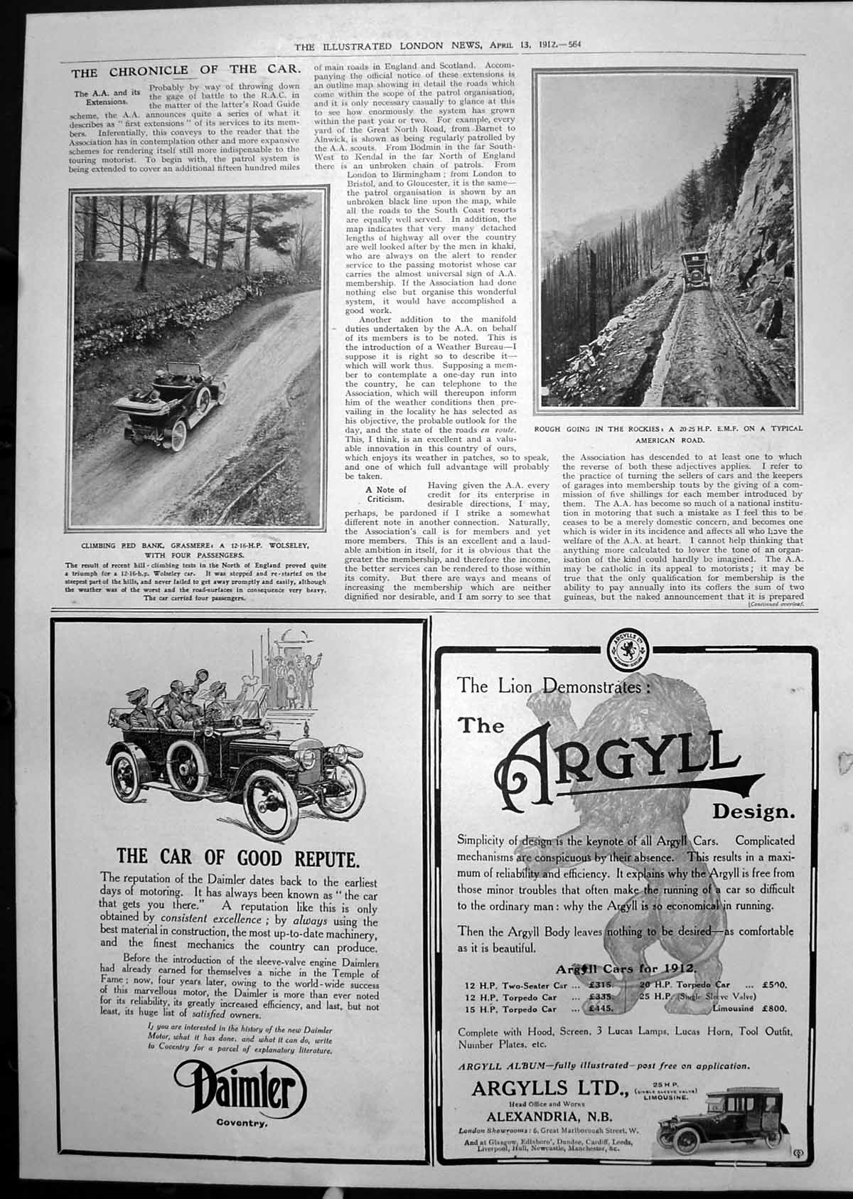 Old Red Bank Grasmere Wolseley Car American Road Rockies E M F Car 1912 20th