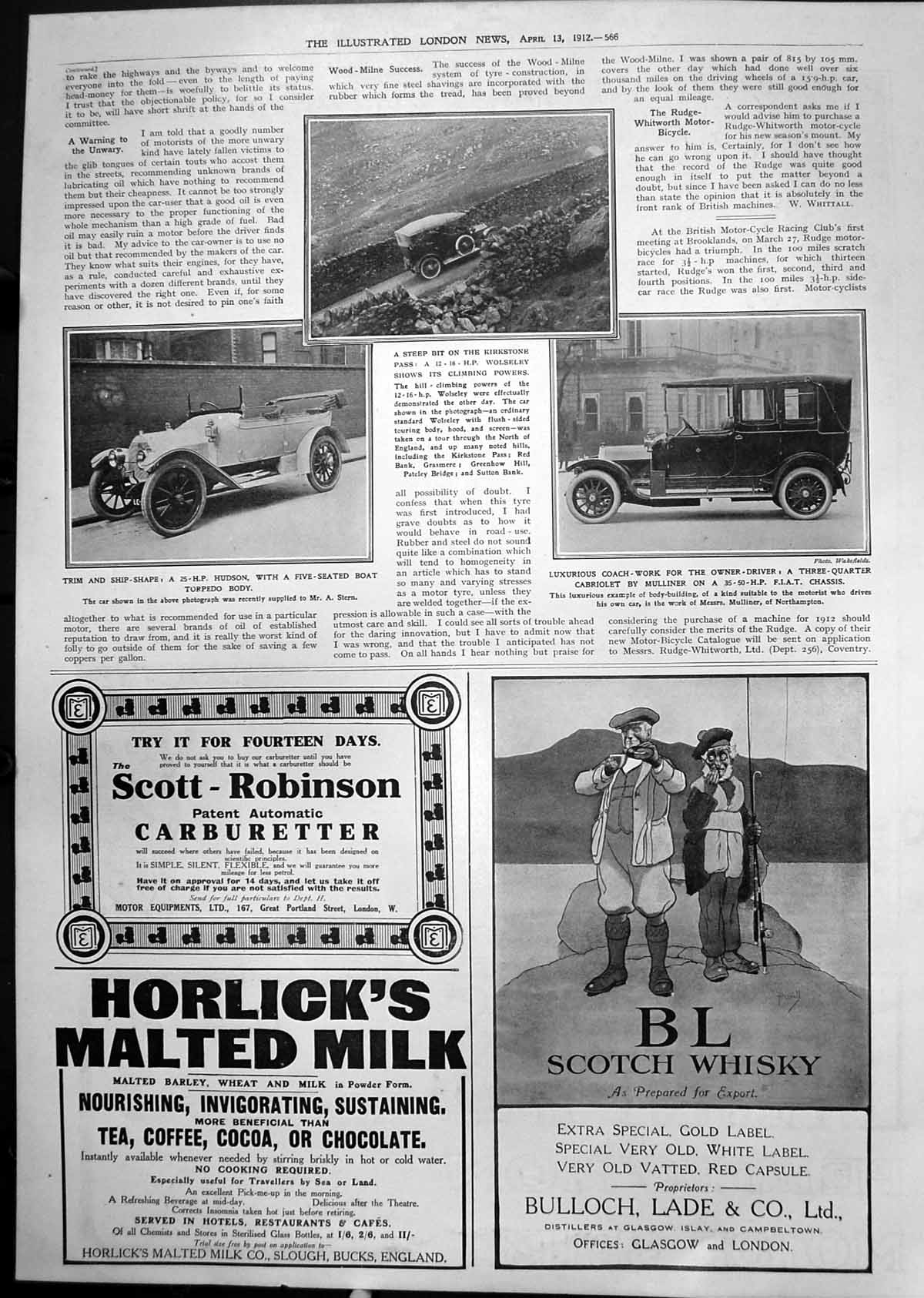 Old 25 Hp Hudson Car Wolseley Kirkstone Pass Cabriolet Mulliner 1912