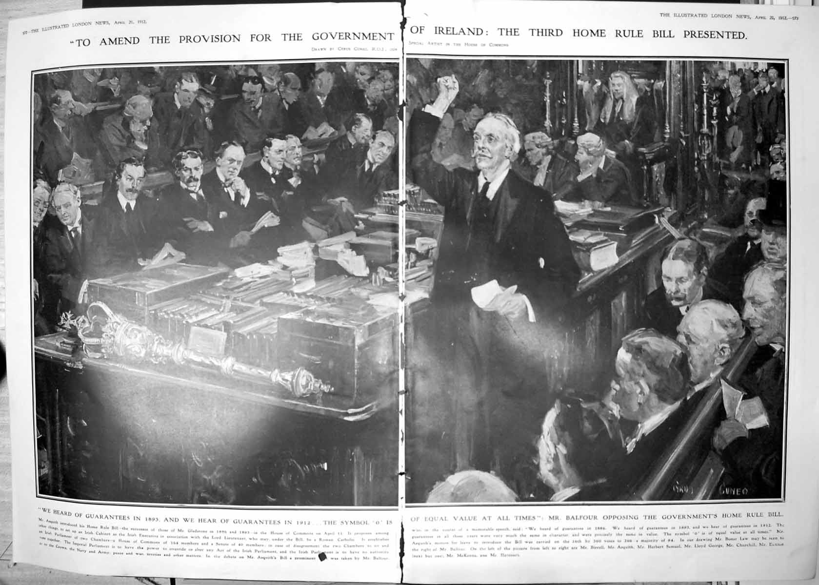Old Mr Balfour Opposing Home Rule Bill Government Ireland 1912 Damaged 20th