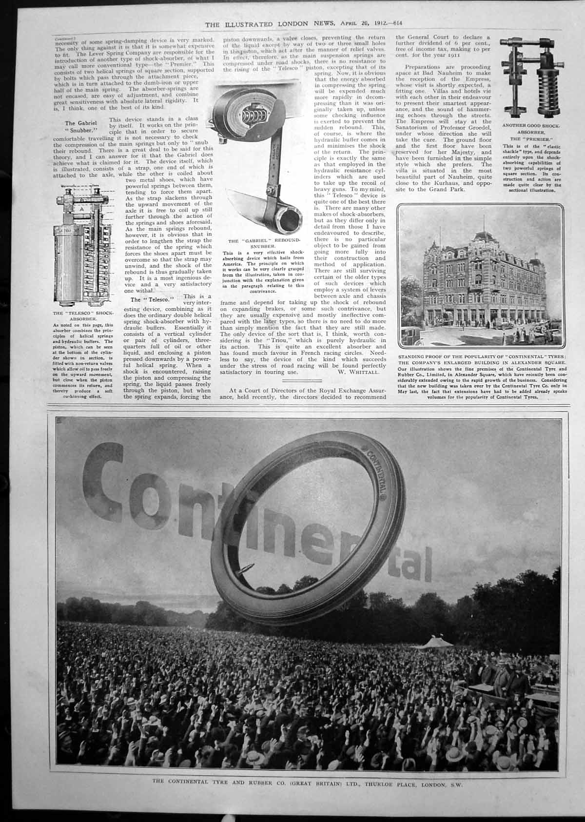 Old Continental Tyre Co Alexander Square Telesco Shock Absorber 1912 20th