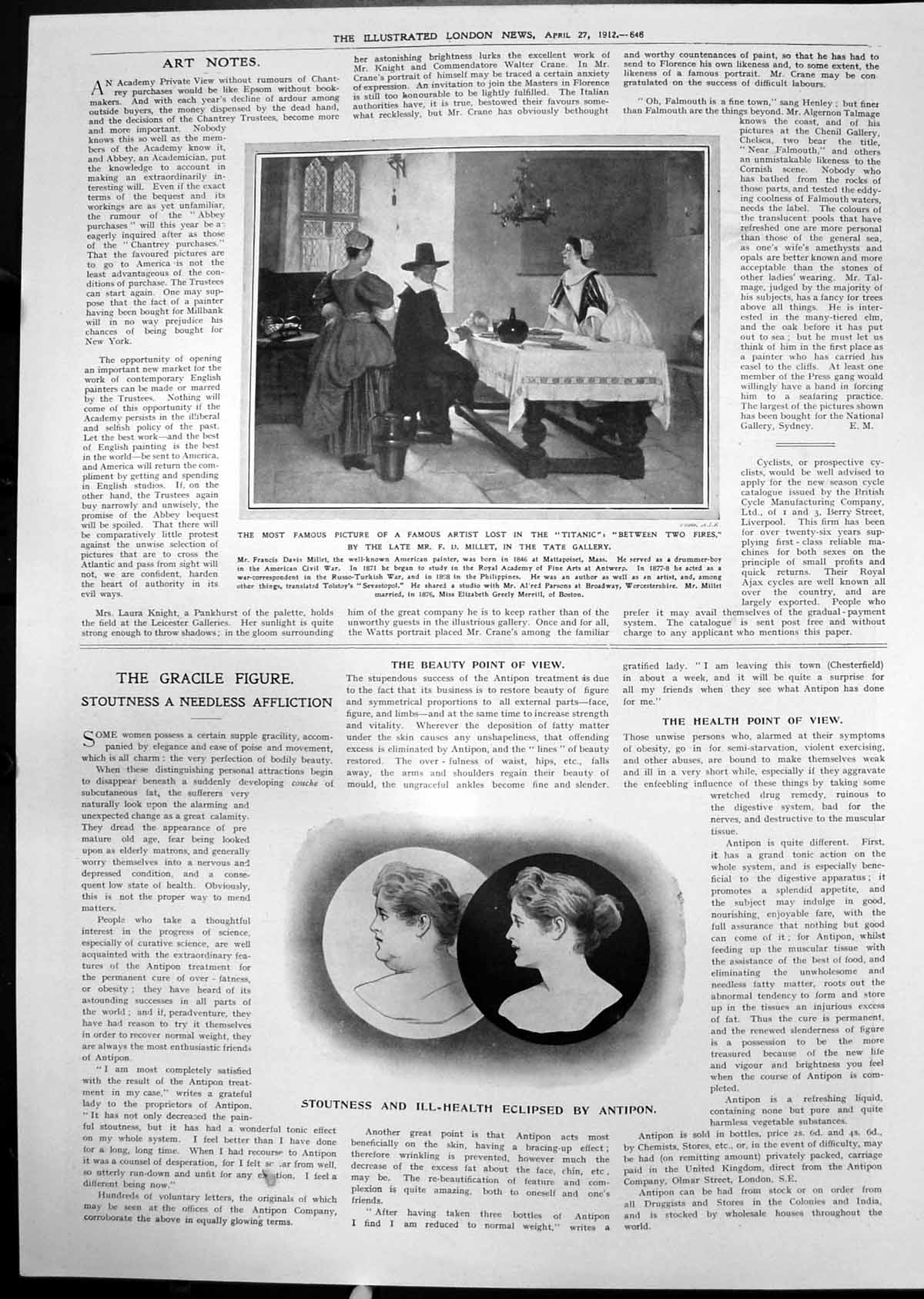 Old Print Between Two Fires F Millet Tate Gallery Antipon Stoutness 1912 20th