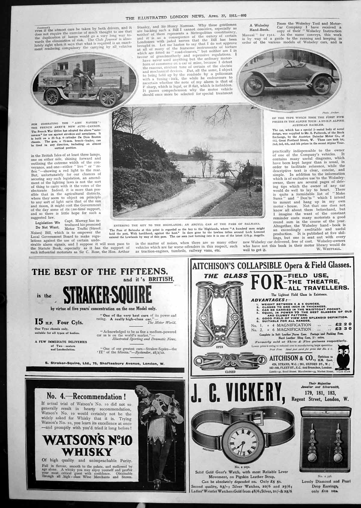 Old Argyll Car Pass Balmaha Aline Austrian Daimler Auto Cannon Navy 1912 20th