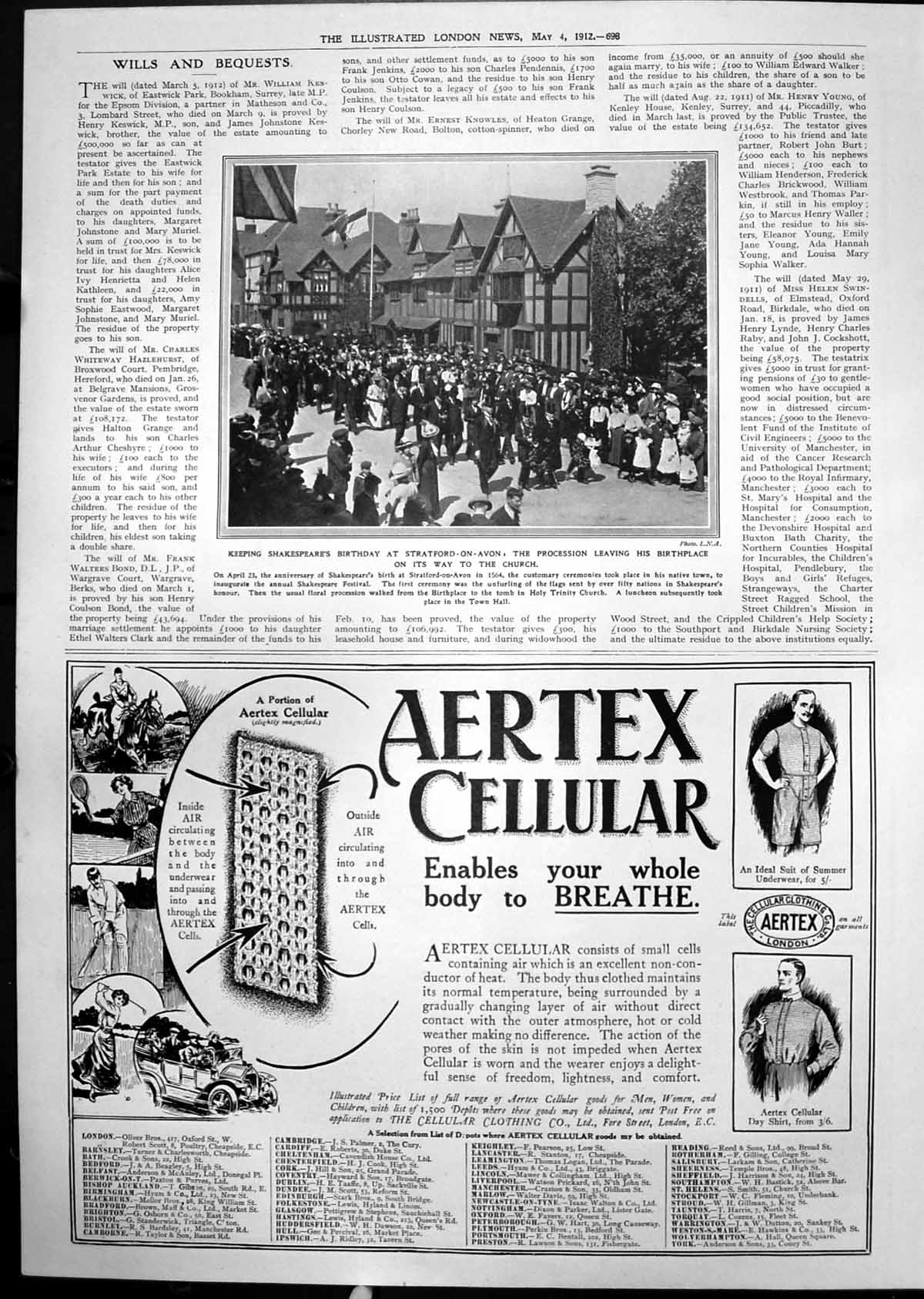 Old Print Keeping Shakespeares Birthday Stratford On Avon Birthplace 1912 20th