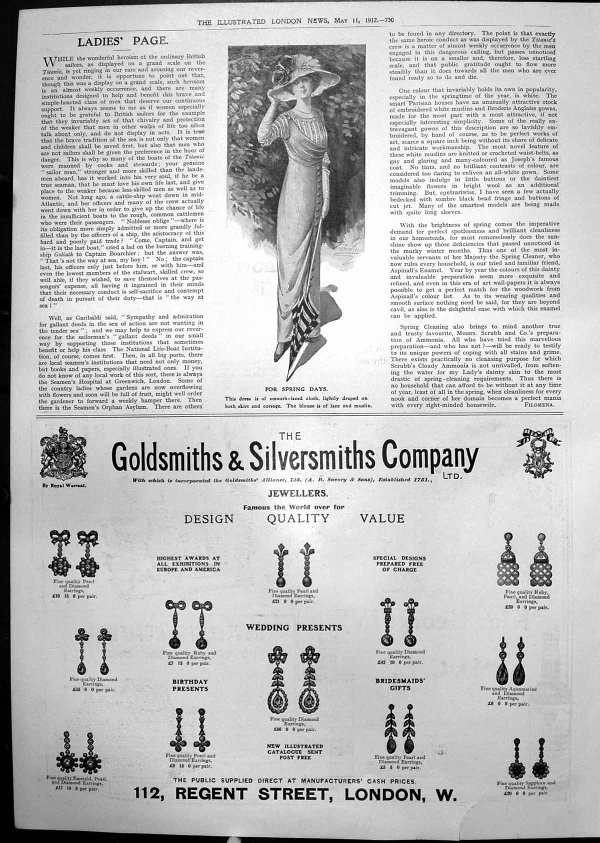 Antique Old Print Dress Spring Days Gsmiths & Silversmiths Co Earrings 1912