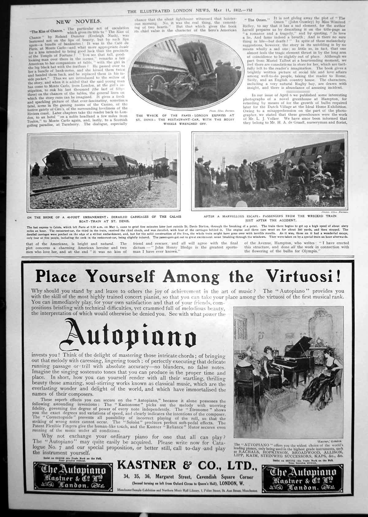 Print Wreck Paris London Express St Denis Derailed Carriages Passengers 1912