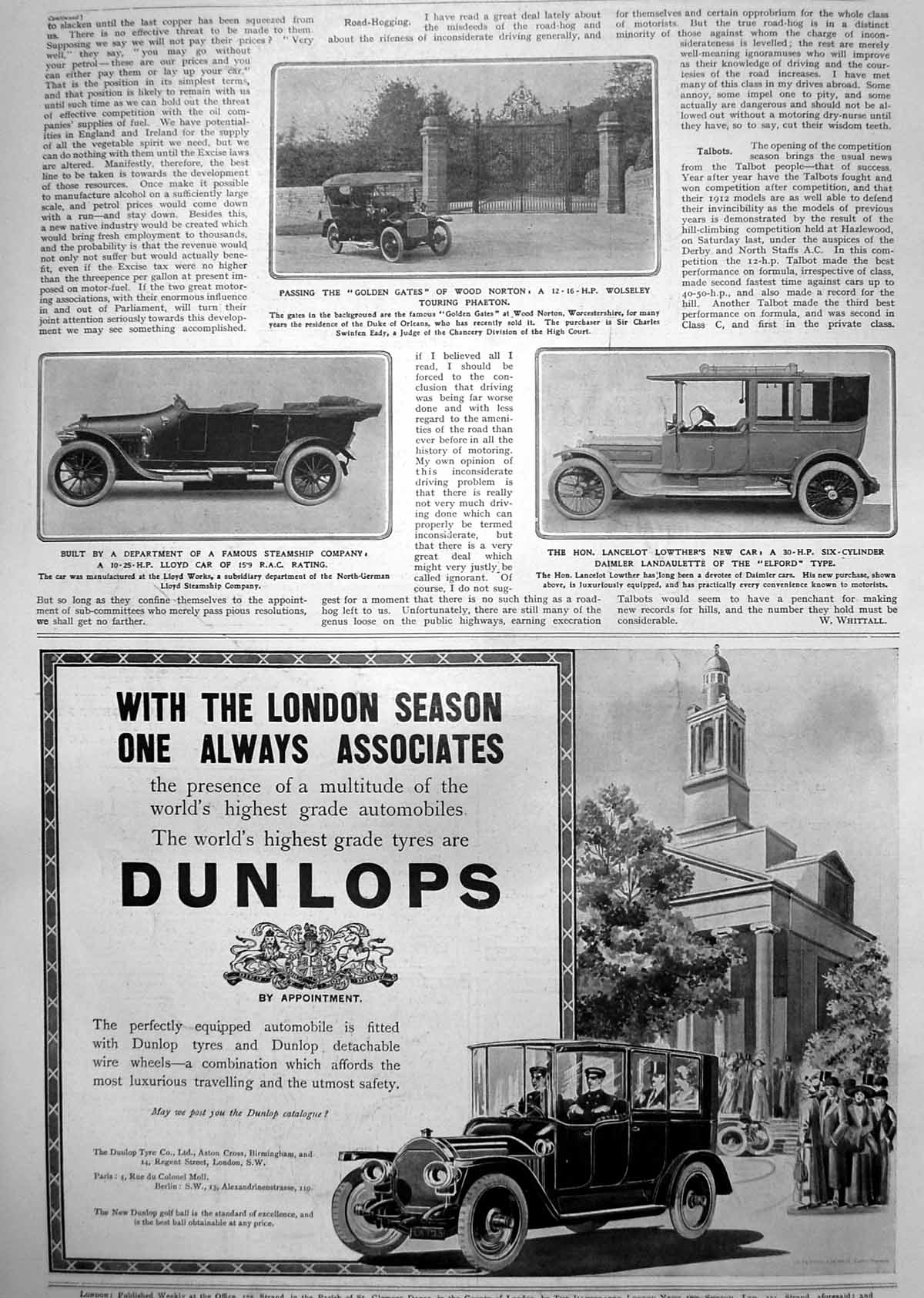 Old Wolseley Touring Phaeton Lancelot Lowther Daimler Landaulette 1912 20th