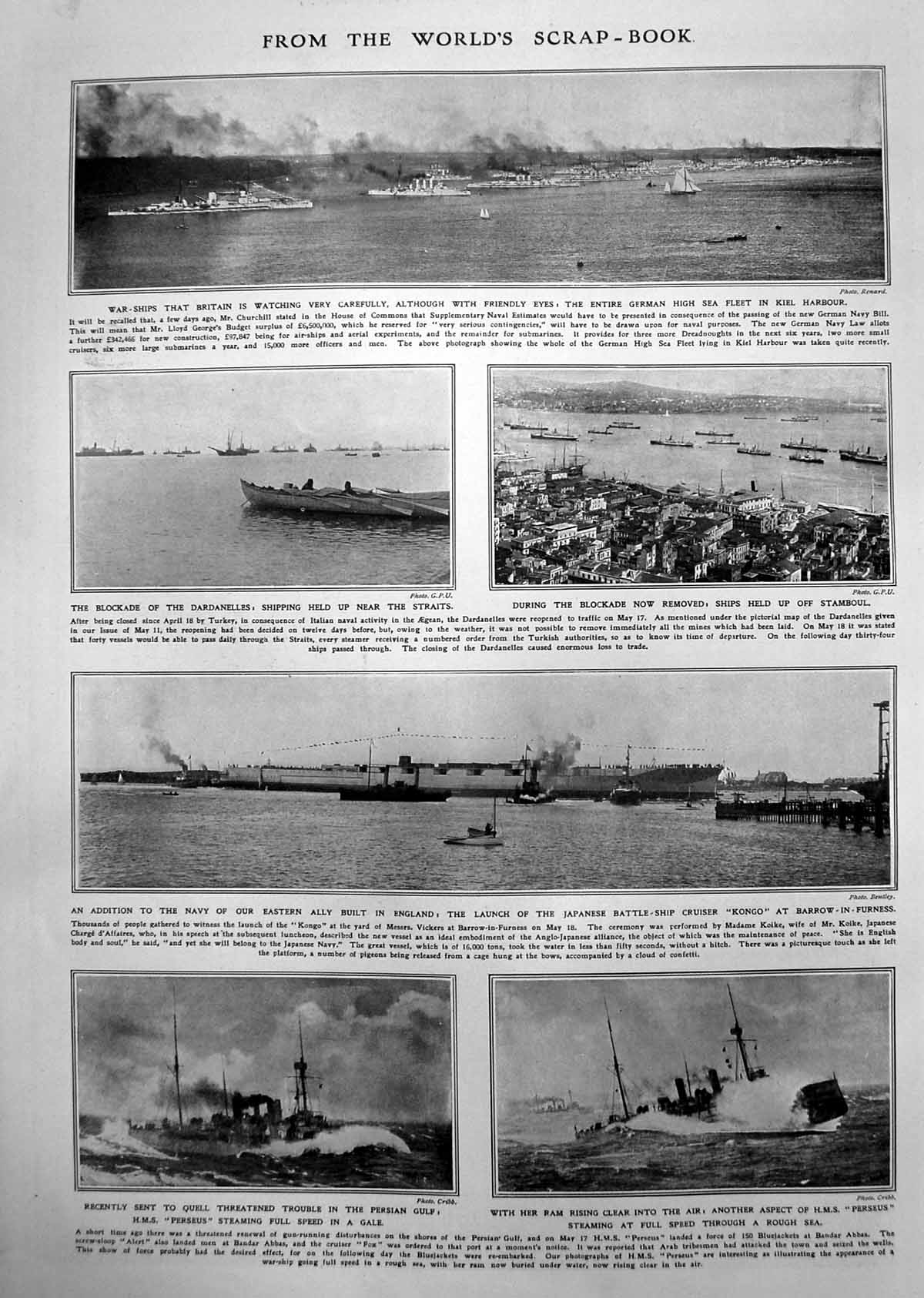 Old German Fleet Kiel Harbour Hms Perseus Japanese Cruiser Kongo 1912 20th