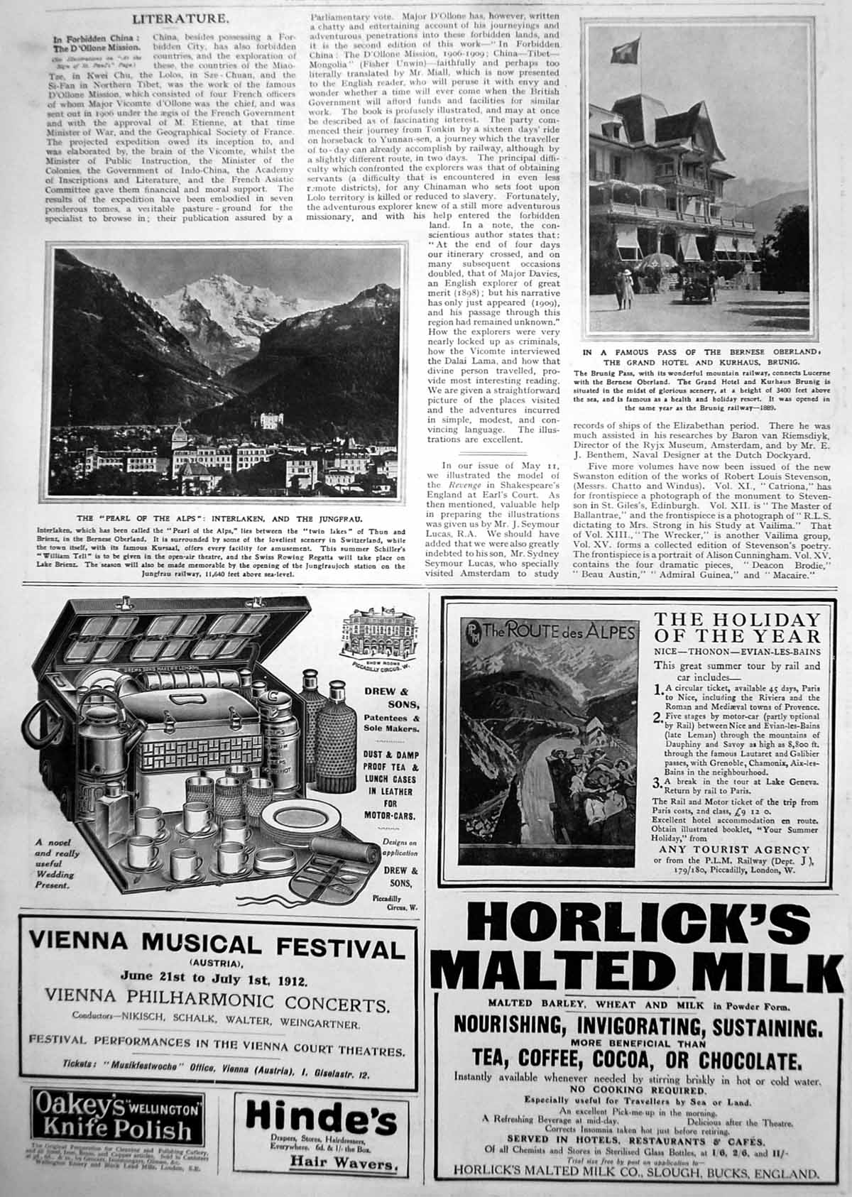 Old Print Pearl Alps Interlaken Brunig Pass Hotel Kurhaus Bernese Oberland 1912