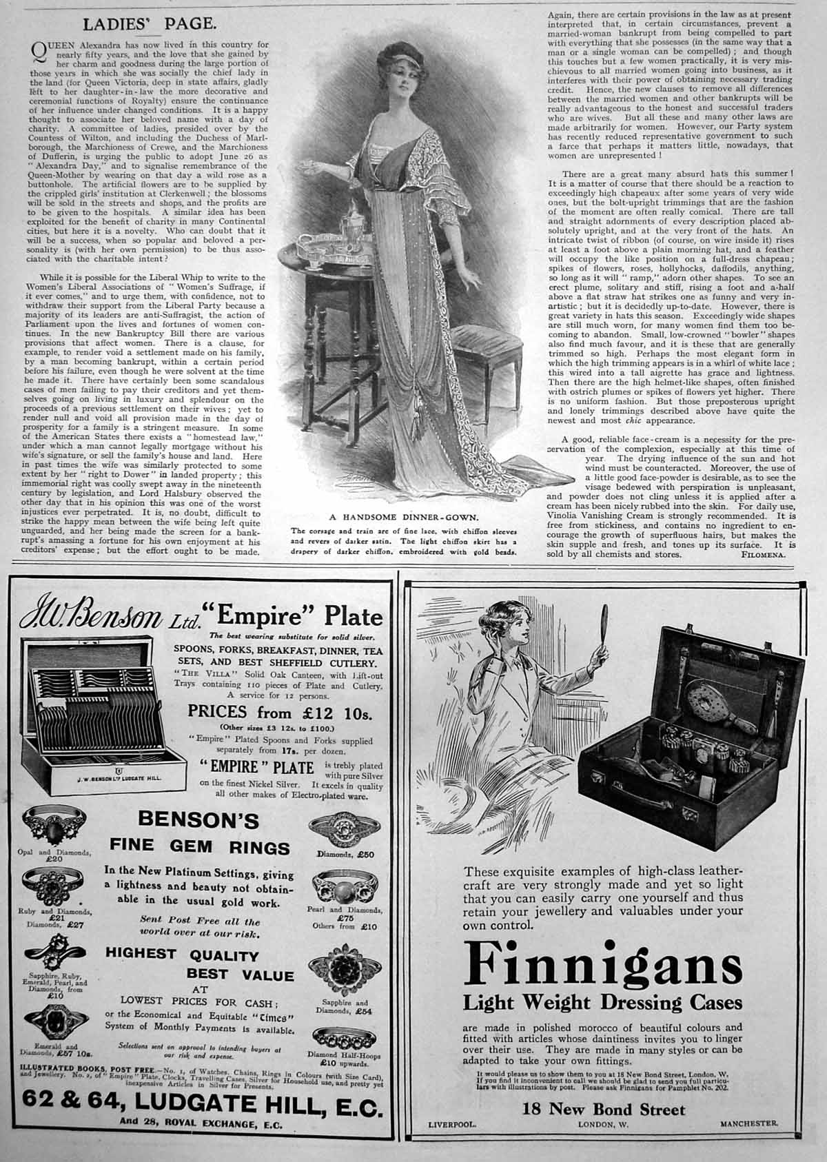 Old Dinner Gown Finnigans Dressing Cases Bensons Fine Gem Rings 1912 20th