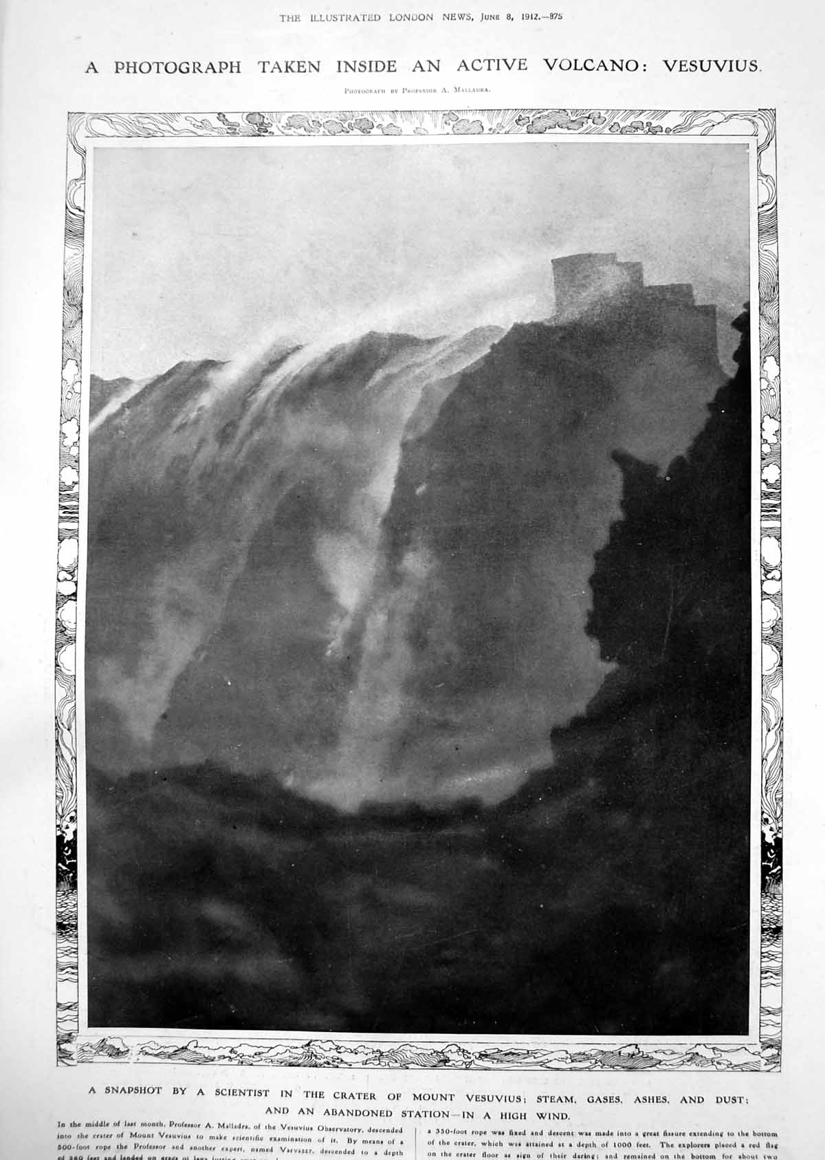 Antique Print Crater Mount Vesuvius Inside Steam Gases Ashes Dust Wall 1912