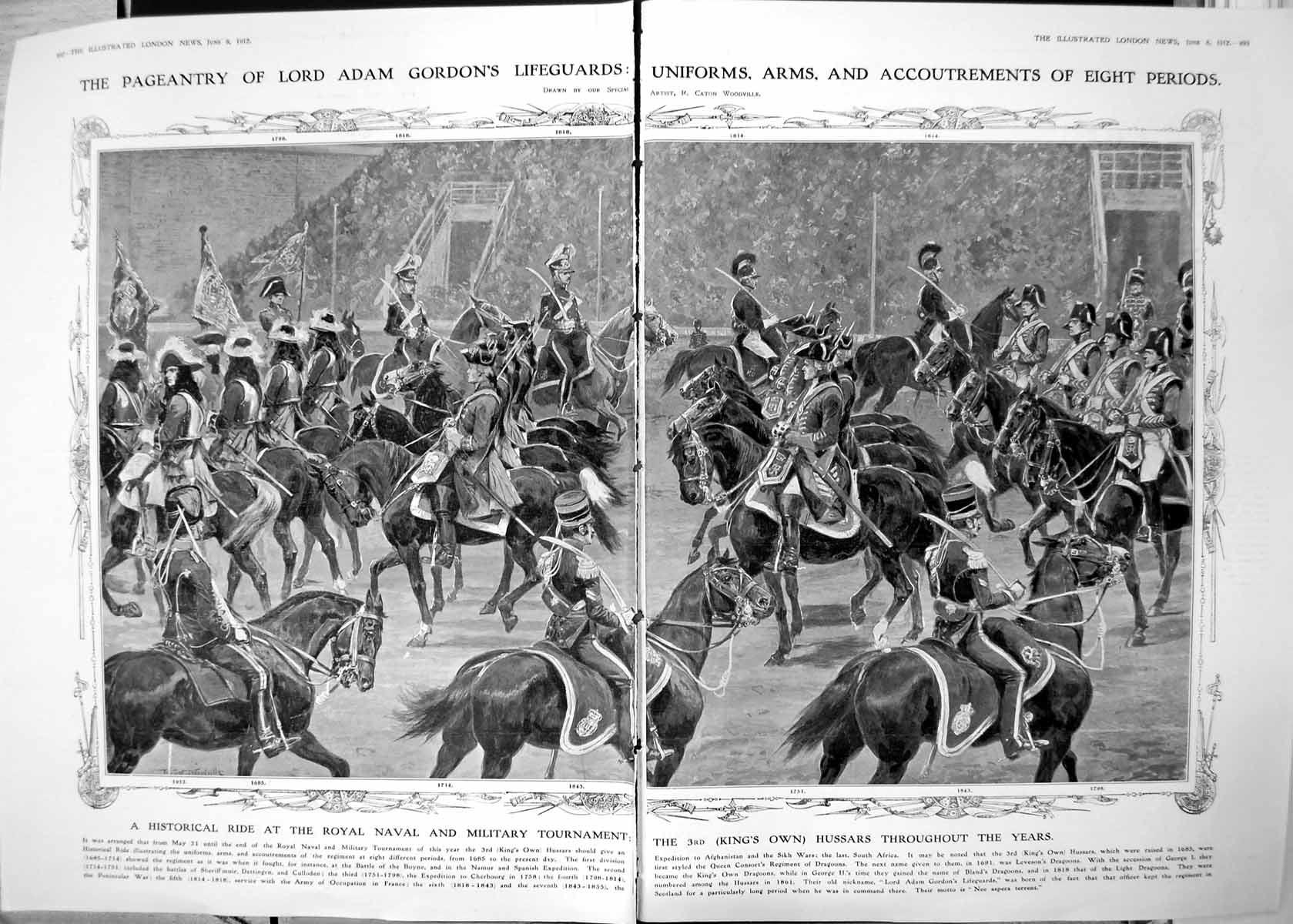 Old Print R N Military Tournament Kings Own Hussars Through Years 1912 Damaged