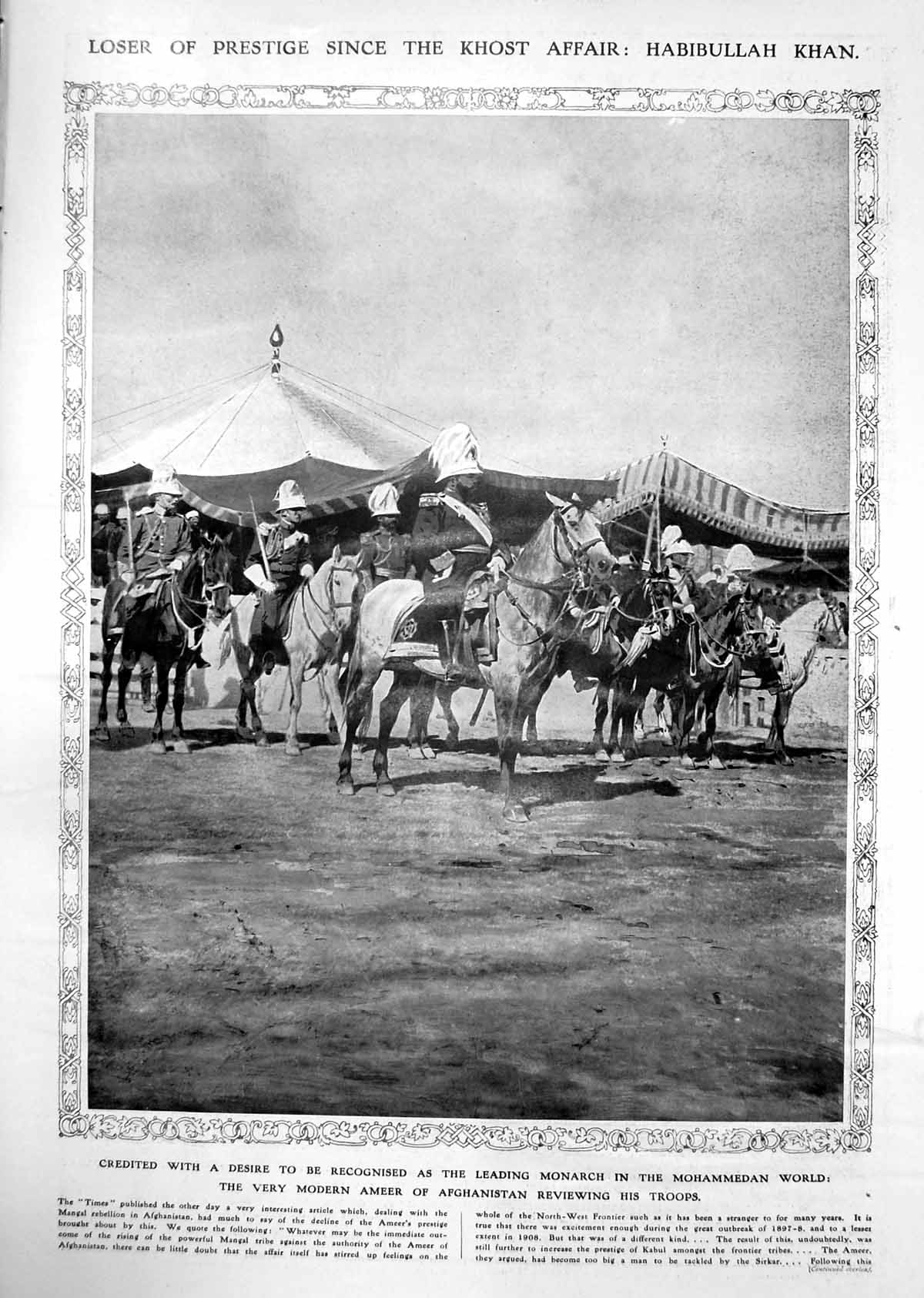 Old Ameer Afghanistan Reviewing Troops Lancers Army Inaitulla Khan 1912 20th