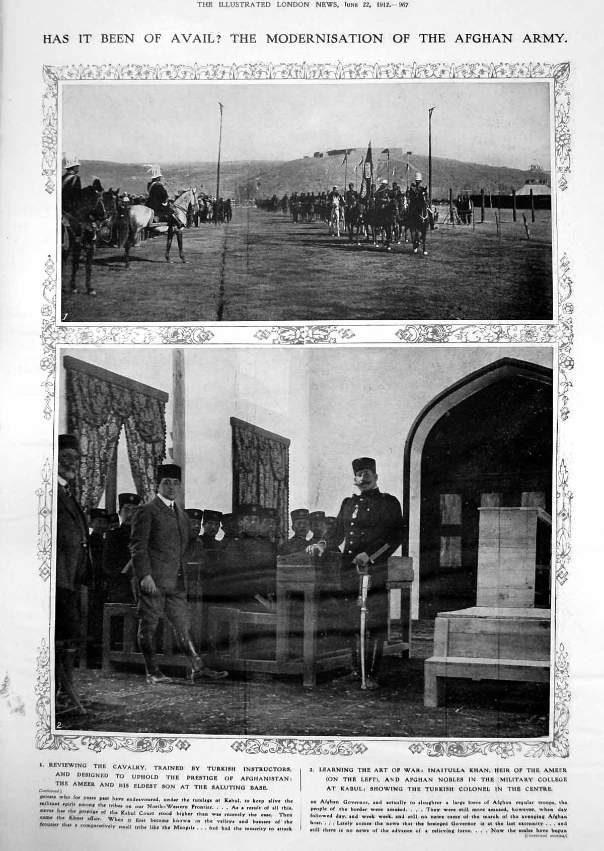 Antique Print Afghan Army Turkish Instructors Manoeuvres Kabul M Sami 1912 20th