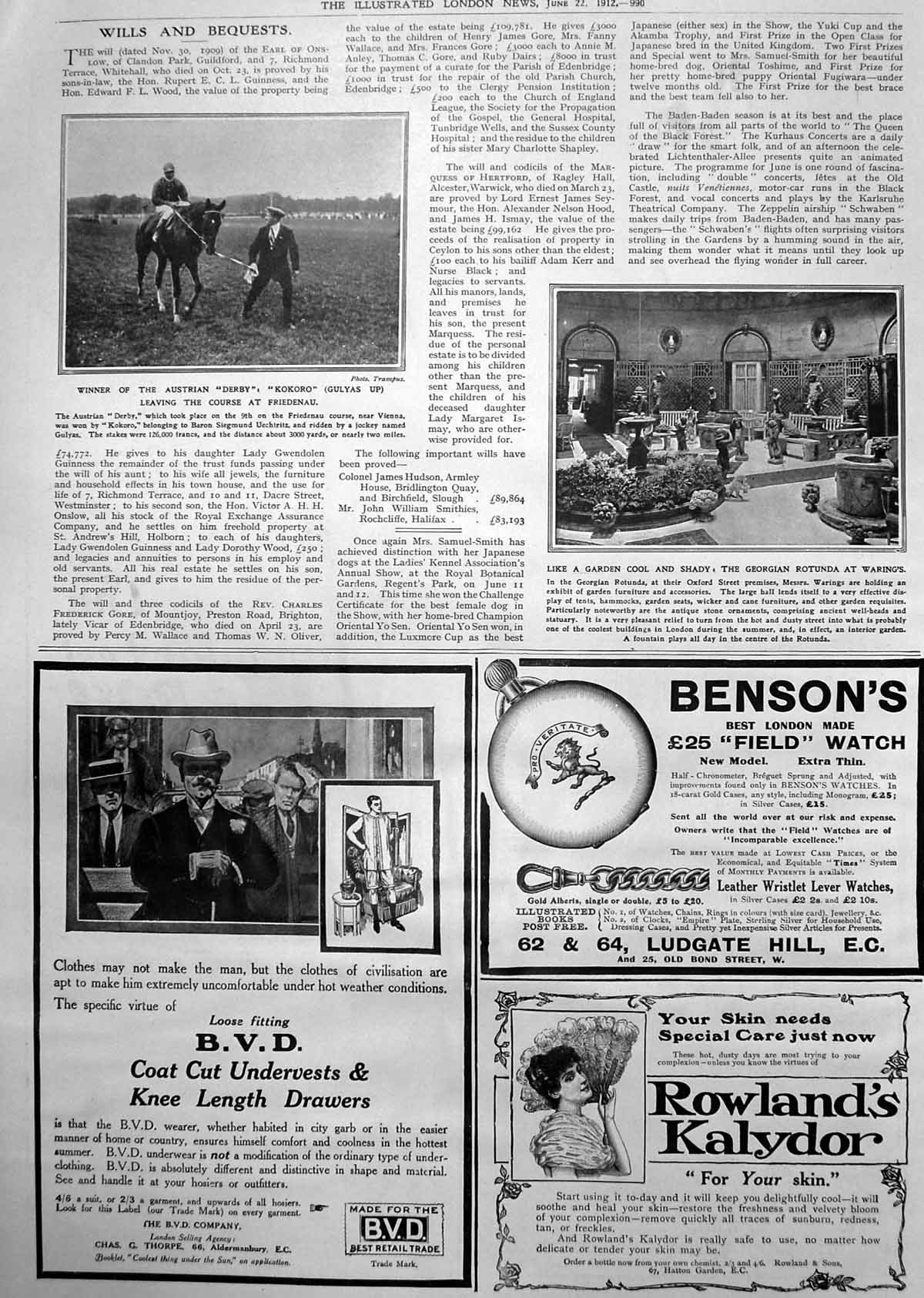 Antique Old Print Kokoro Winner Austrian Derby Georgian Rotunda Warings 1912