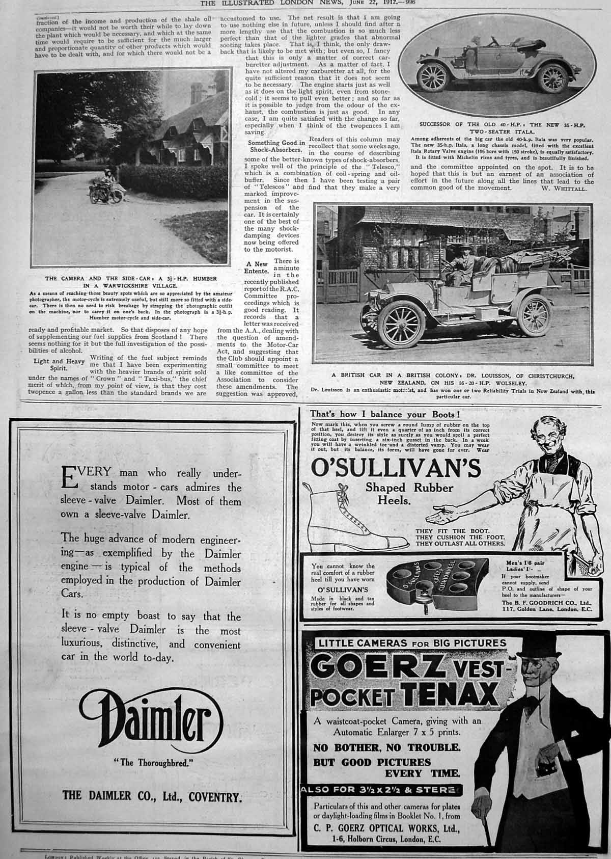 Old Humber Side Car Two Seater Itala Wolseley Dr Louisson N Zealand 1912 20th