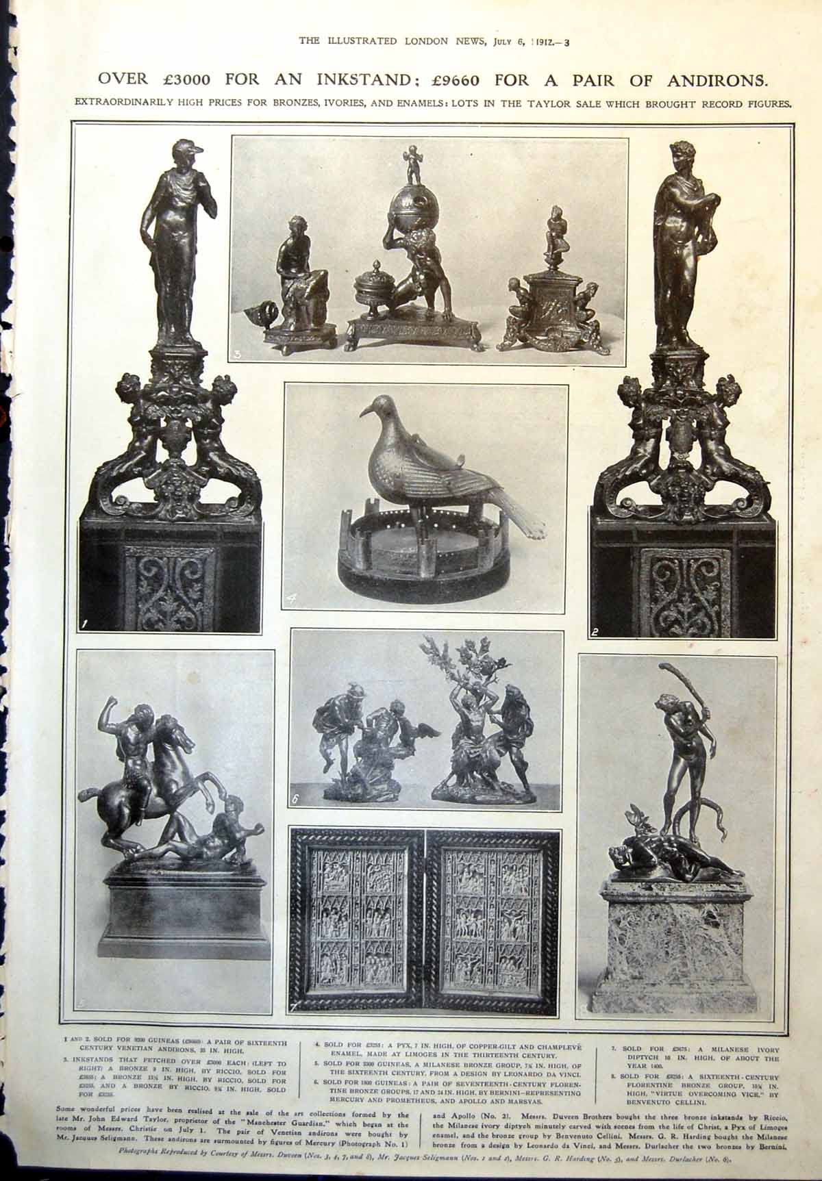 Old Taylor Sale Bronzes High Prices King Queen Royal Box Palace Theatre